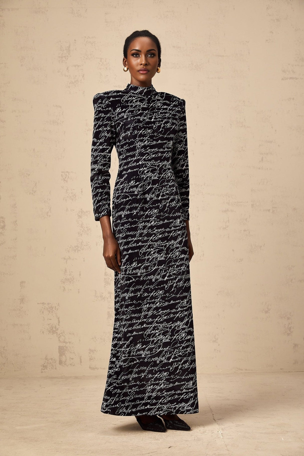 Raffaela Maxi Dress – Black Velvet & Mock Neck