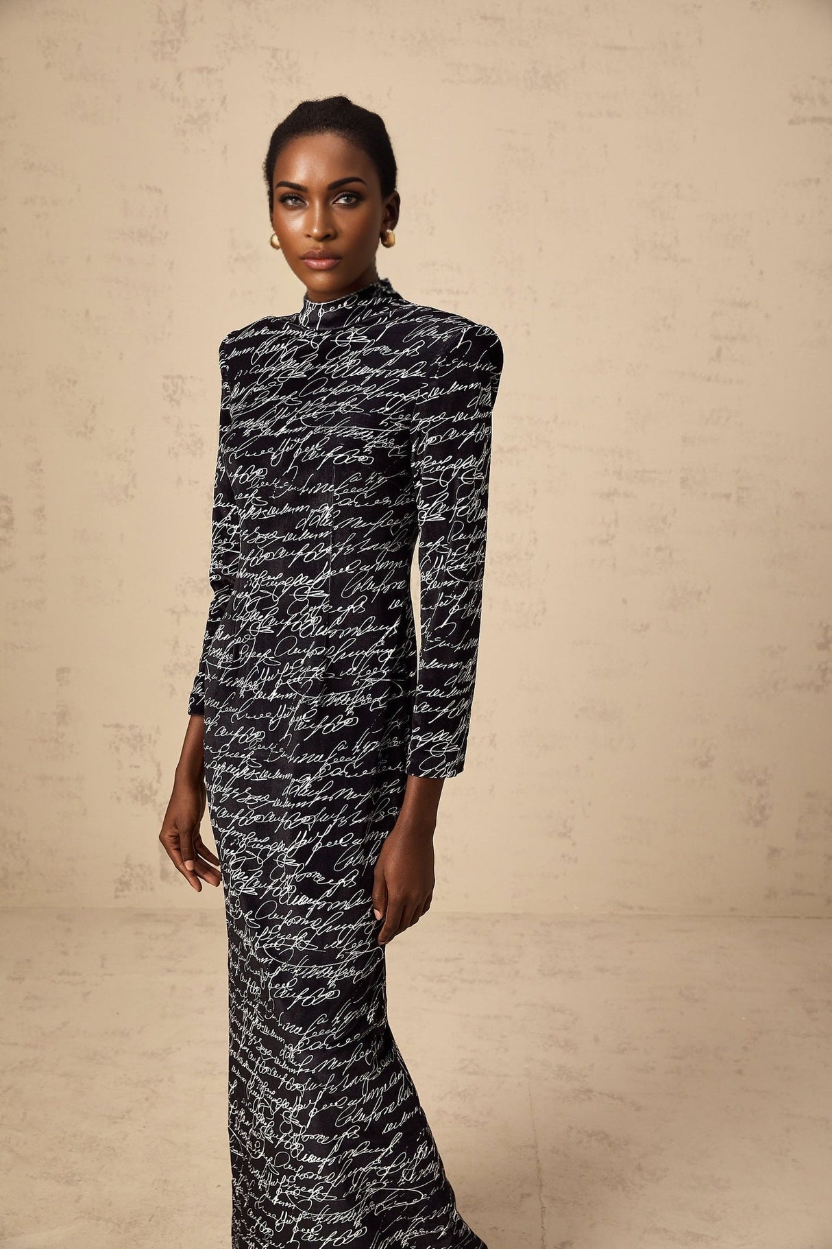 Raffaela Maxi Dress – Black Velvet & Mock Neck