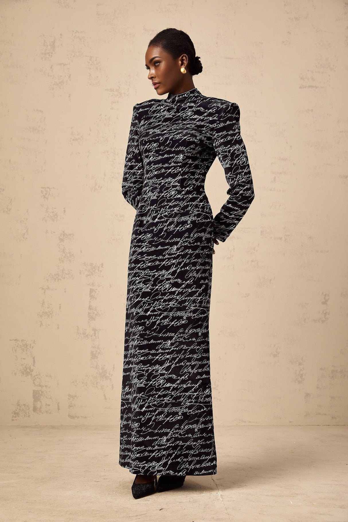 Raffaela Maxi Dress – Black Velvet & Mock Neck