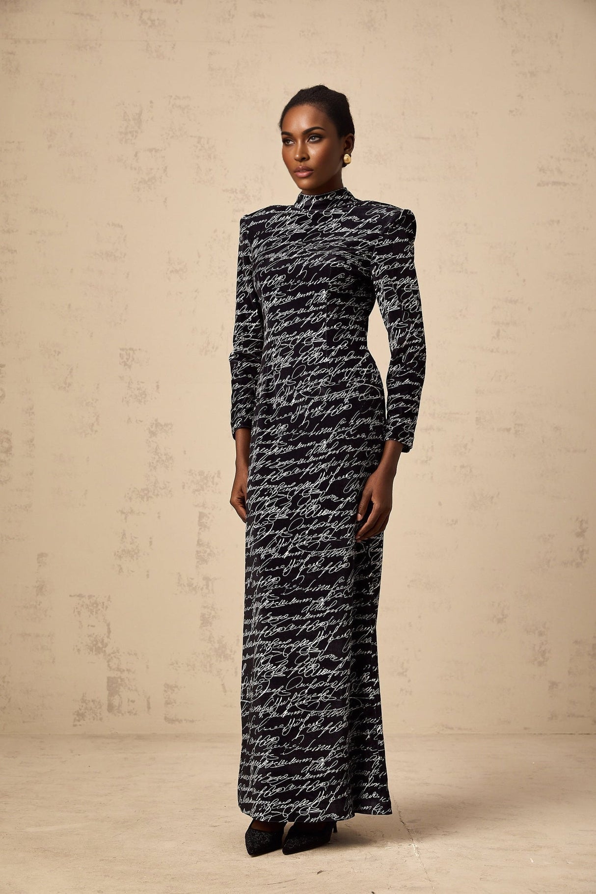 Raffaela Maxi Dress – Black Velvet & Mock Neck