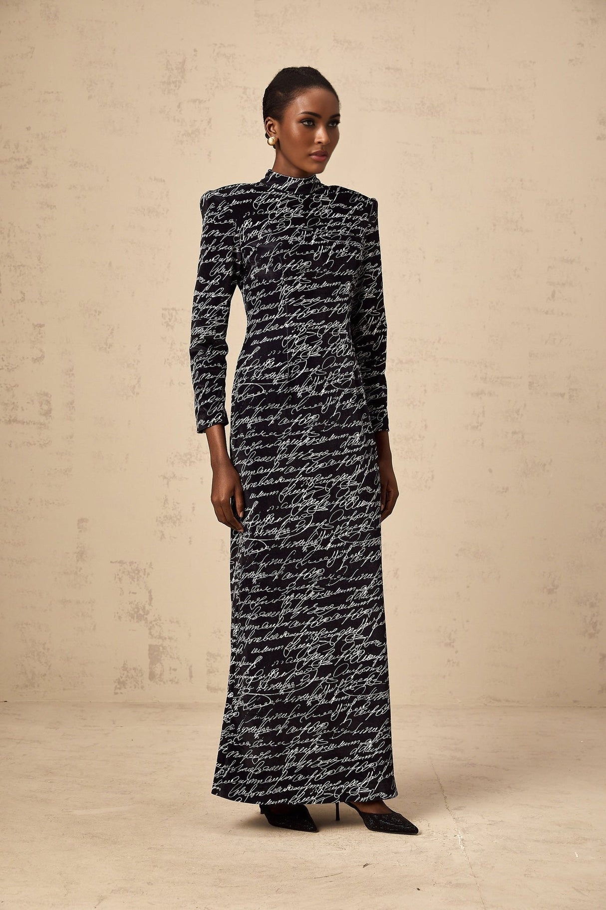 Raffaela Maxi Dress – Black Velvet & Mock Neck