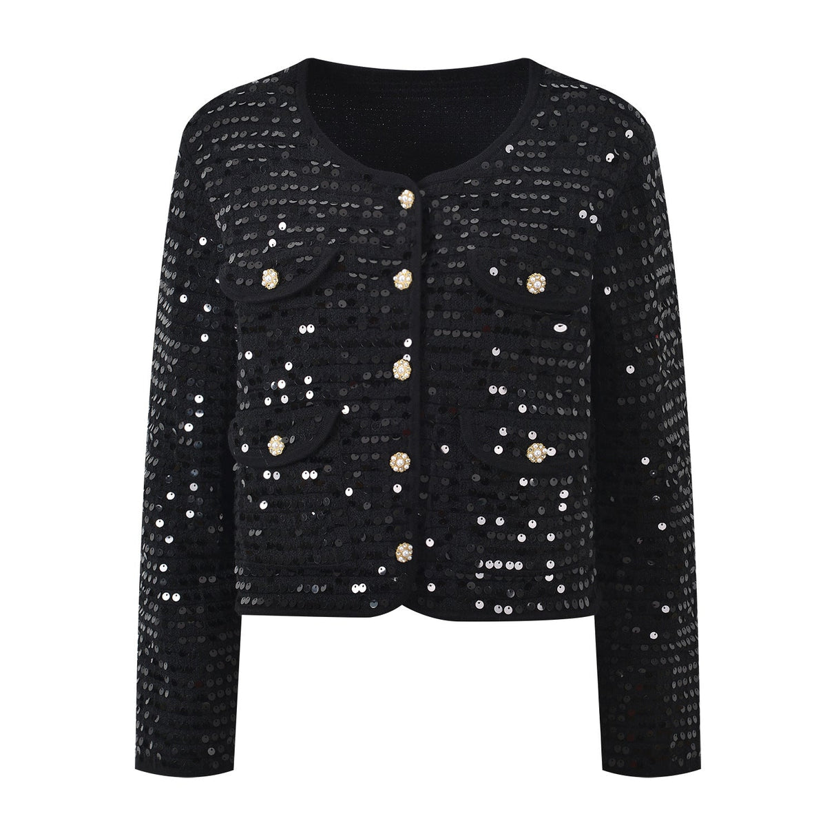 Raffaelina Blazer - Cropped Silhouette - Sequined Design - Tailored Fit - Bejeweled Buttons - Versatile Styling
