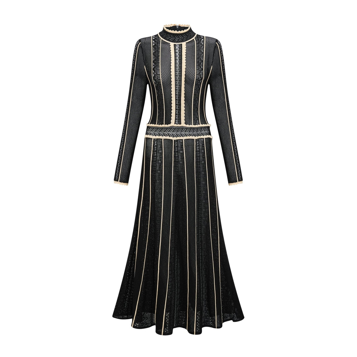 Raffaelina Maxi Dress in Black & White with Vertical Stripes - Netted Design