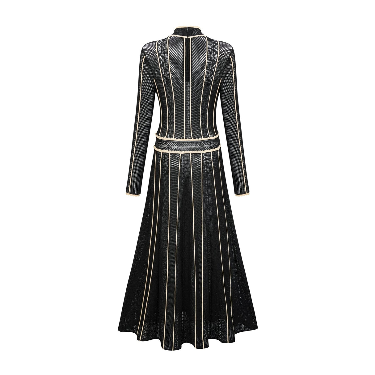 Raffaelina Maxi Dress in Black & White with Vertical Stripes - Netted Design