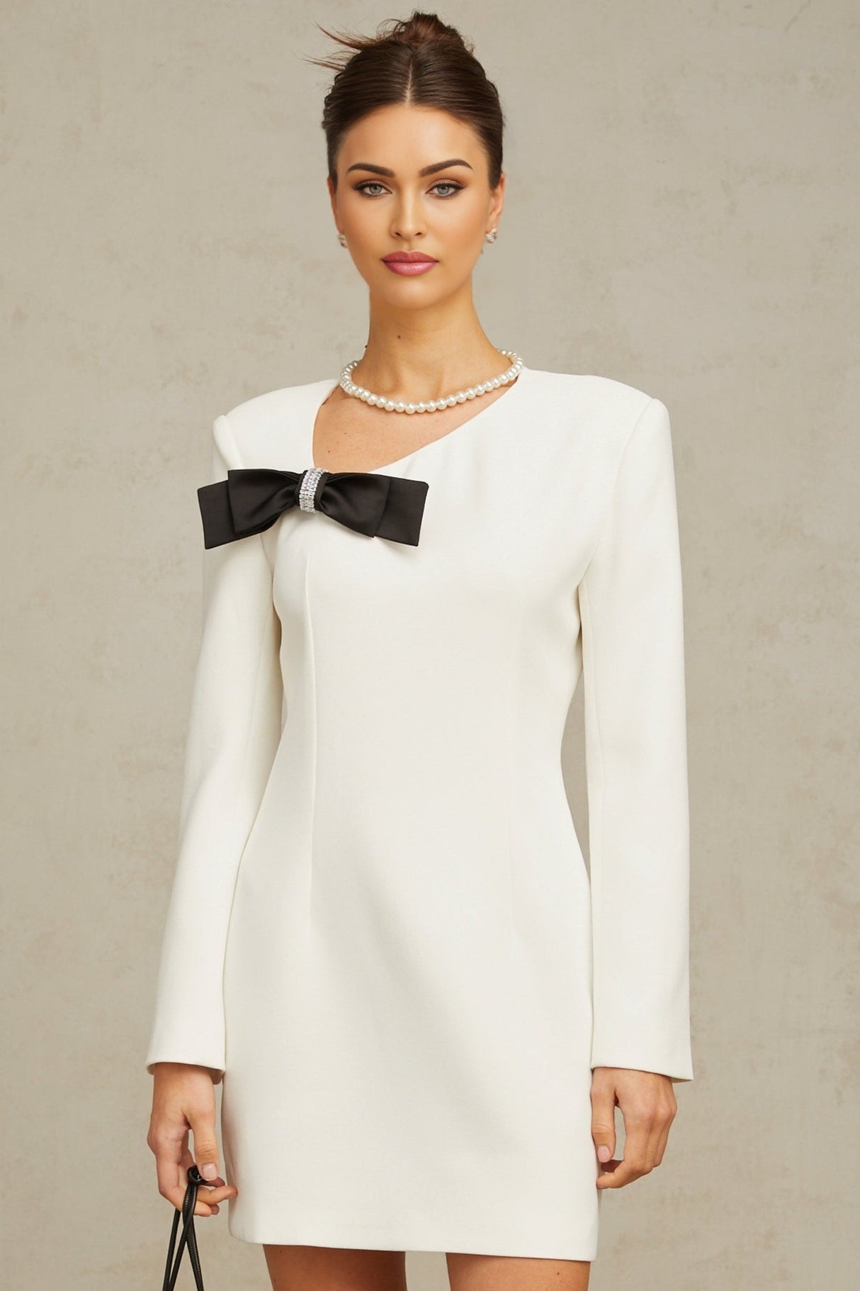 Raffaelina Mini Dress White Black Bow Crystal Silhouette