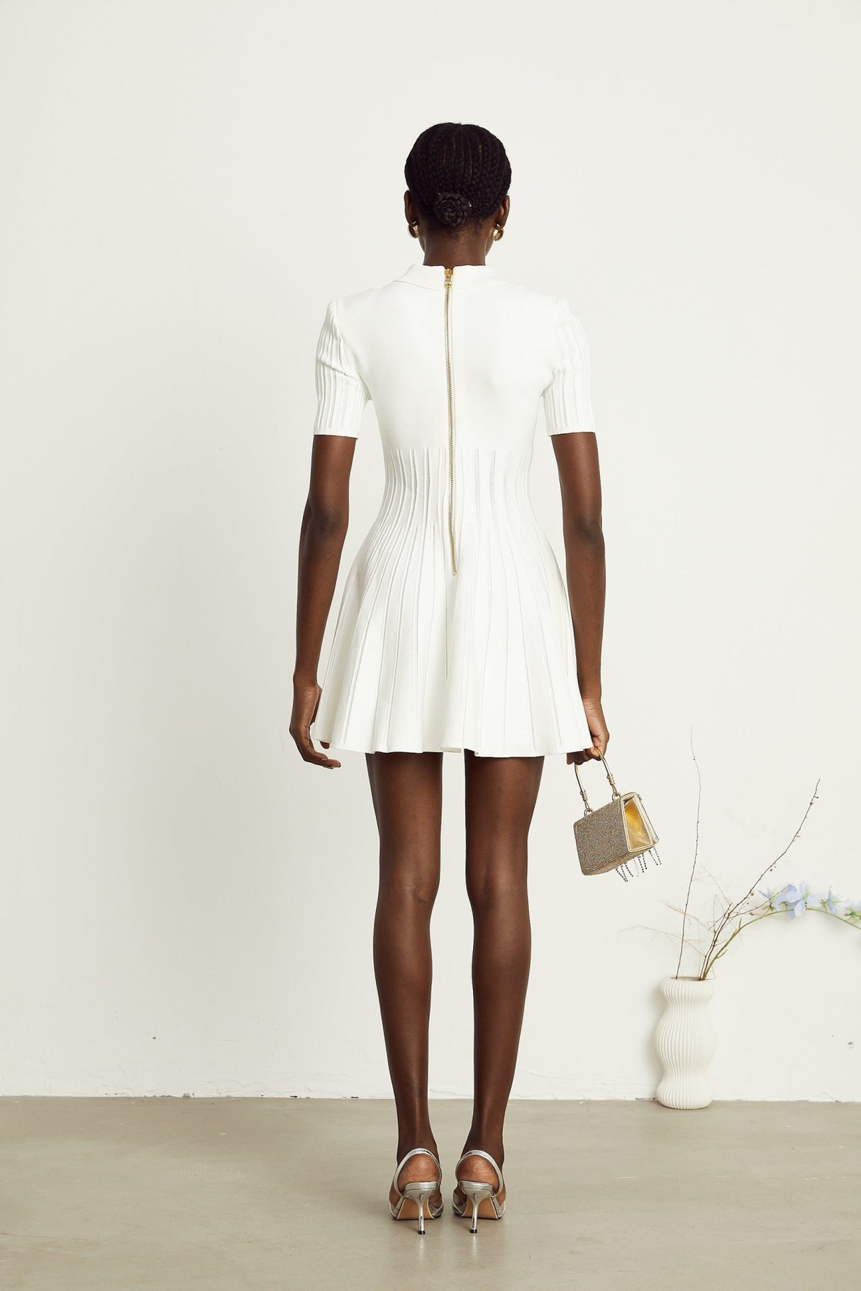 Raffaella Mini Dress with Ribbed Sleeves & Flared Skirt