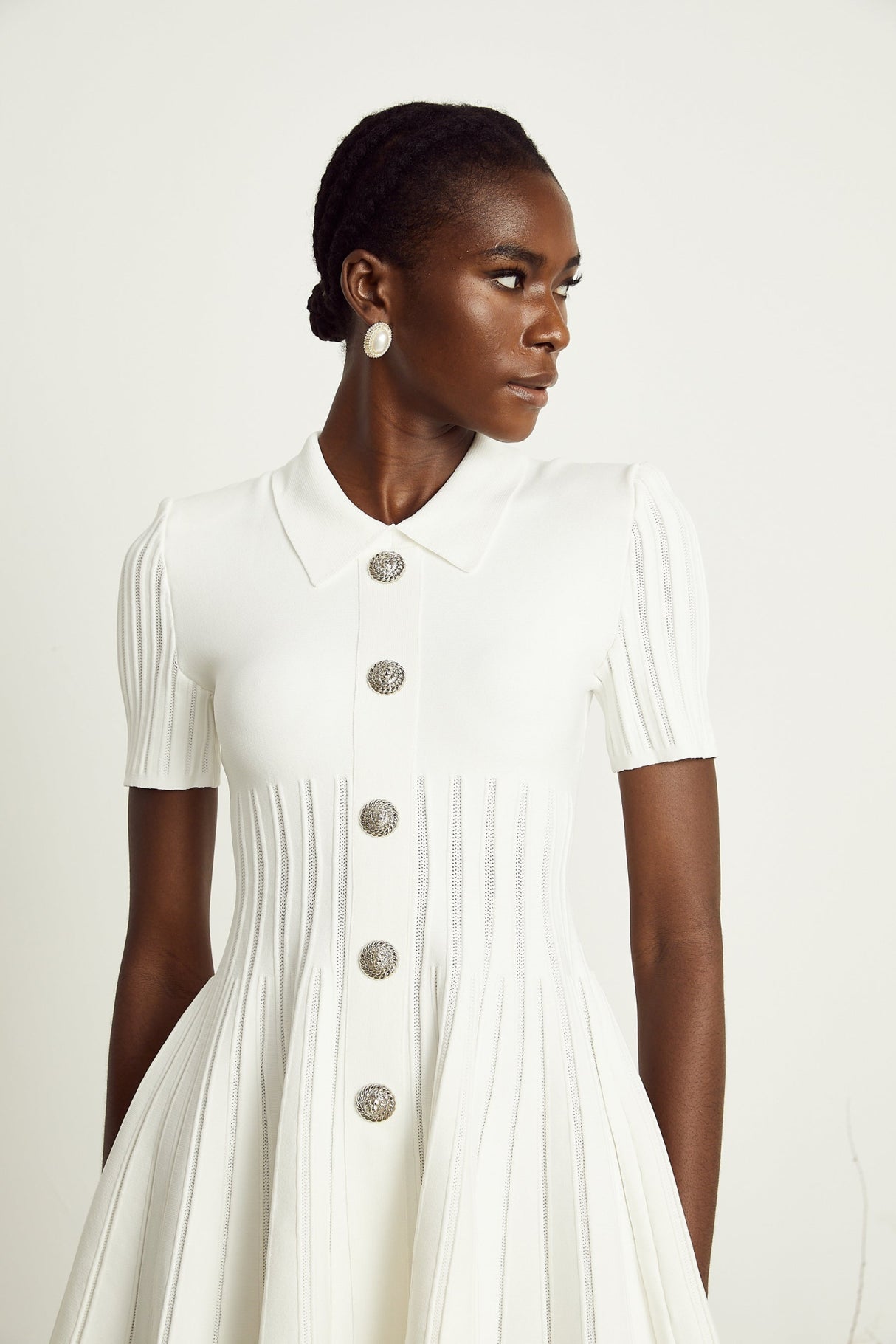 Raffaella Mini Dress with Ribbed Sleeves & Flared Skirt