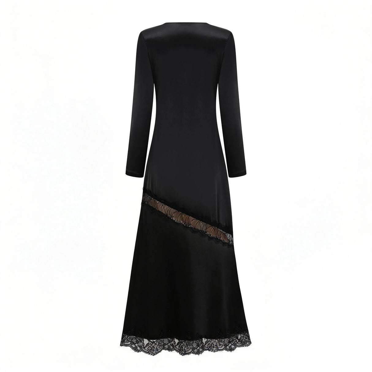 Raphaëlle Black Lace Panel Satin Maxi Dress