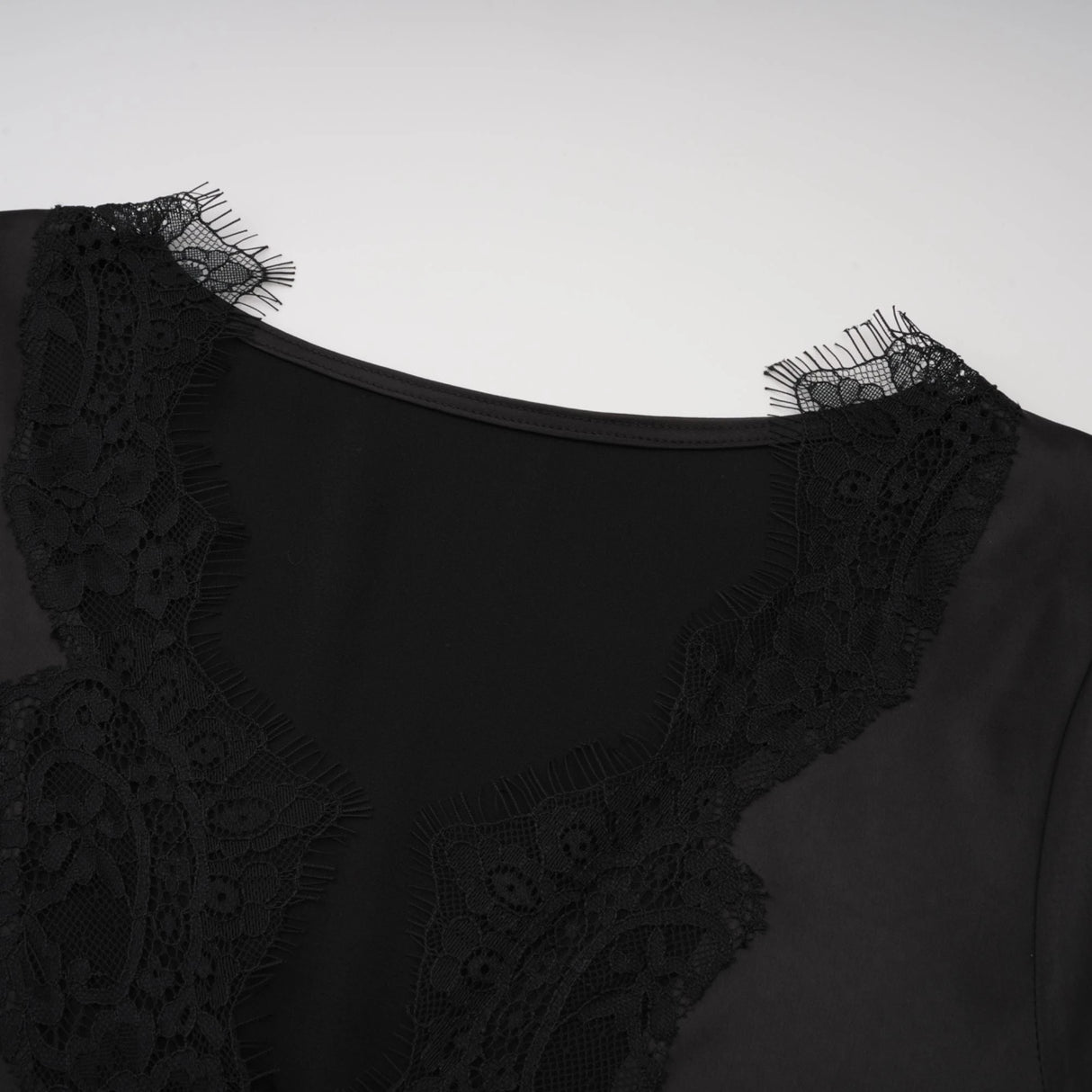 Raphaëlle Black Lace Panel Satin Maxi Dress
