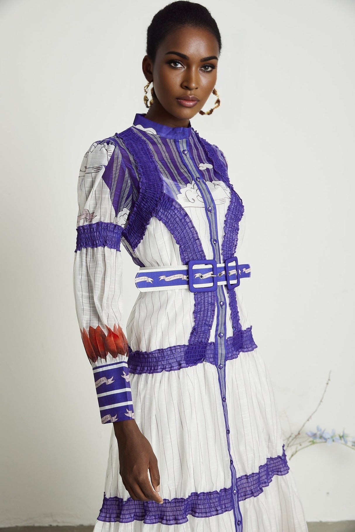 Raphaëlle Colorblock Linen Midi Dress With Belt and Pleated Detail