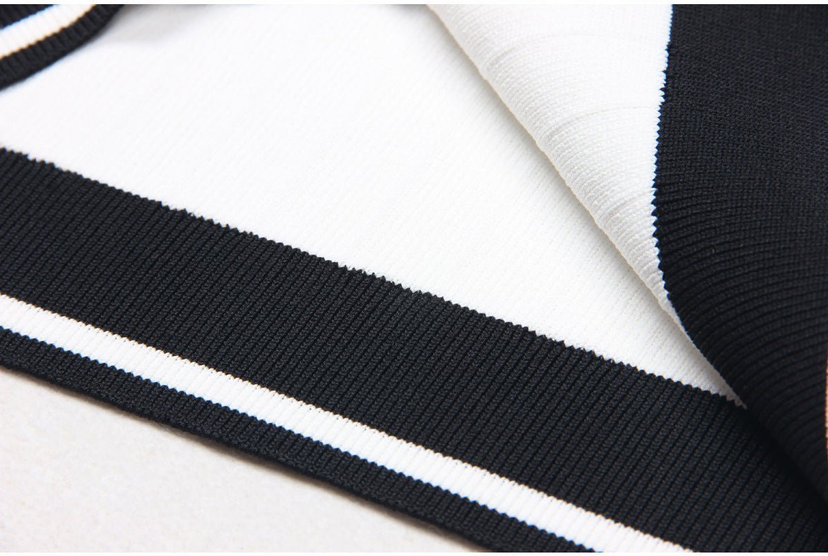 Raven Dress - Bodycon Silhouette - Nautical - Inspired Design - Stretch - Knit Sculpted Fit - Gold - Tone Embossed Buttons