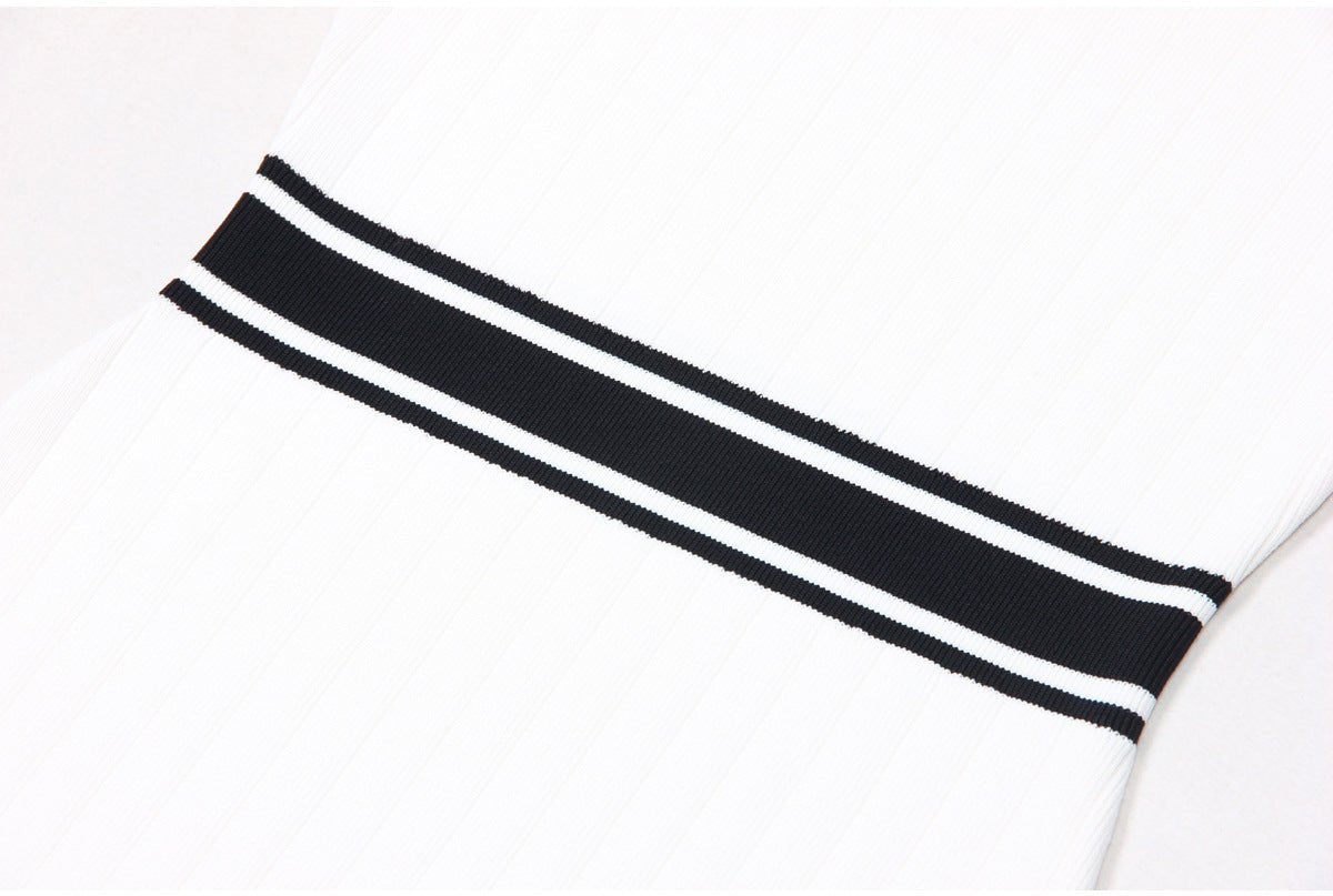 Raven Dress - Bodycon Silhouette - Nautical - Inspired Design - Stretch - Knit Sculpted Fit - Gold - Tone Embossed Buttons