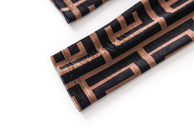 Raven Form - Fitting Long Sleeve Top - Geometric Logo Print with High Neck and Zipper Closure