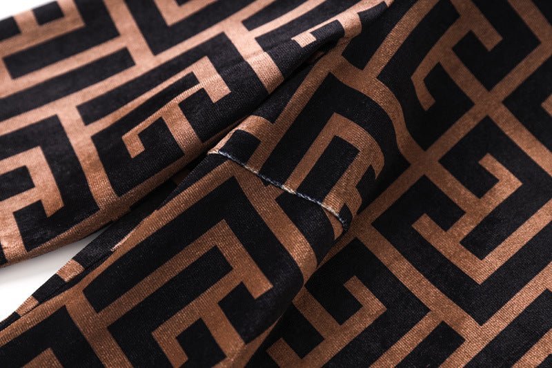 Raven Form - Fitting Long Sleeve Top - Geometric Logo Print with High Neck and Zipper Closure