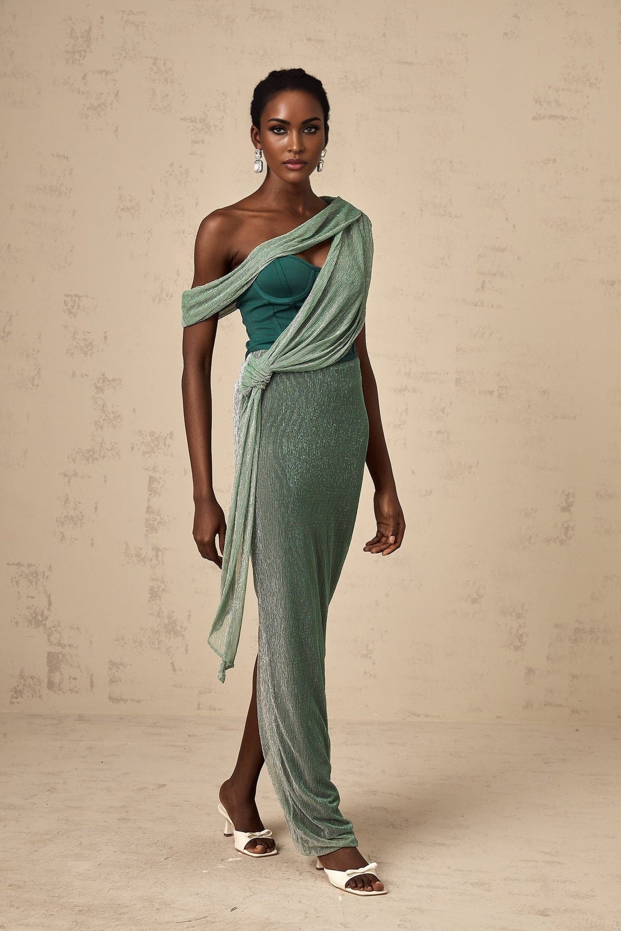 Raven Maxi Dress in Vibrant Green with Mono Shoulder