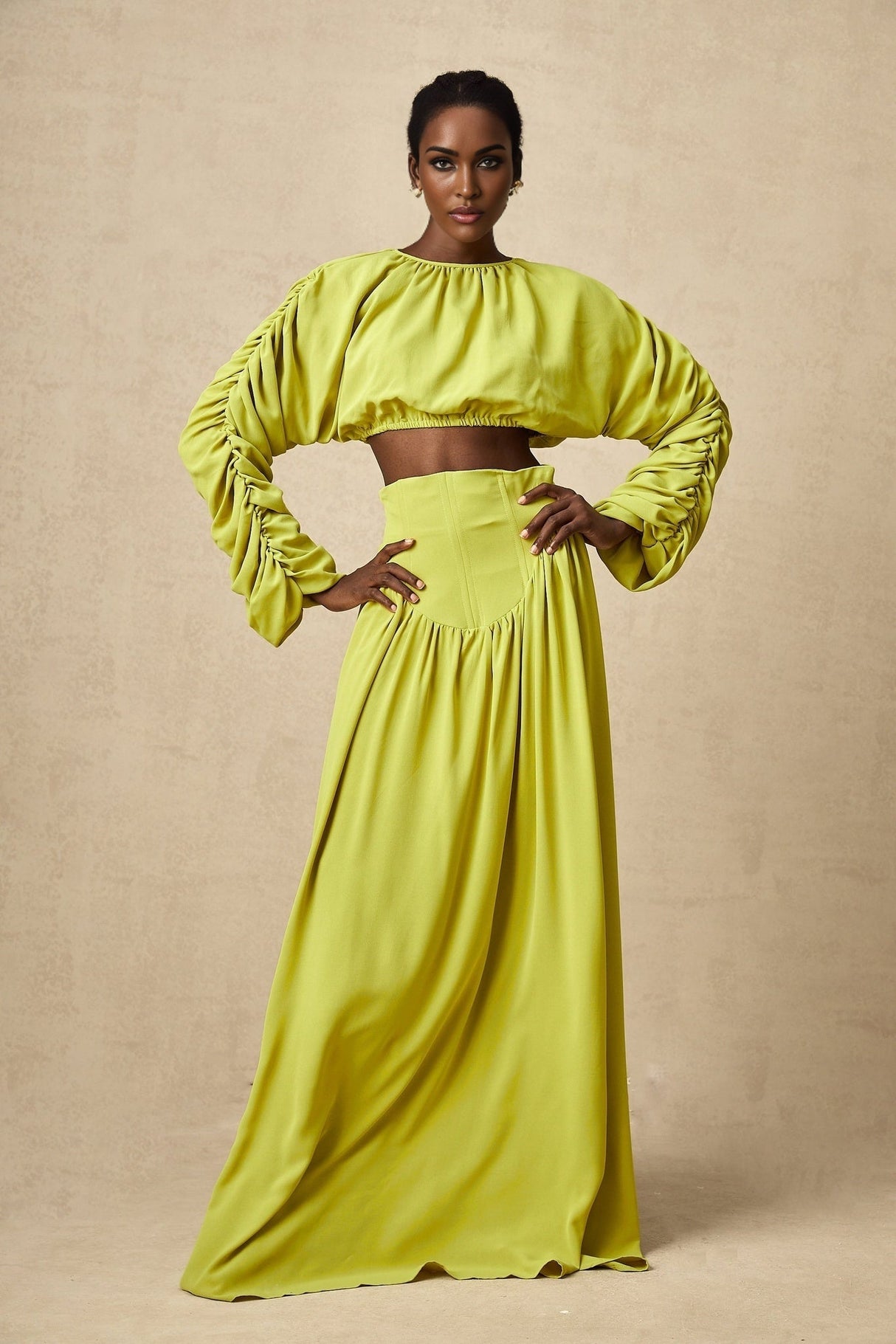 Raven Skirt & Top Set in Lime Green