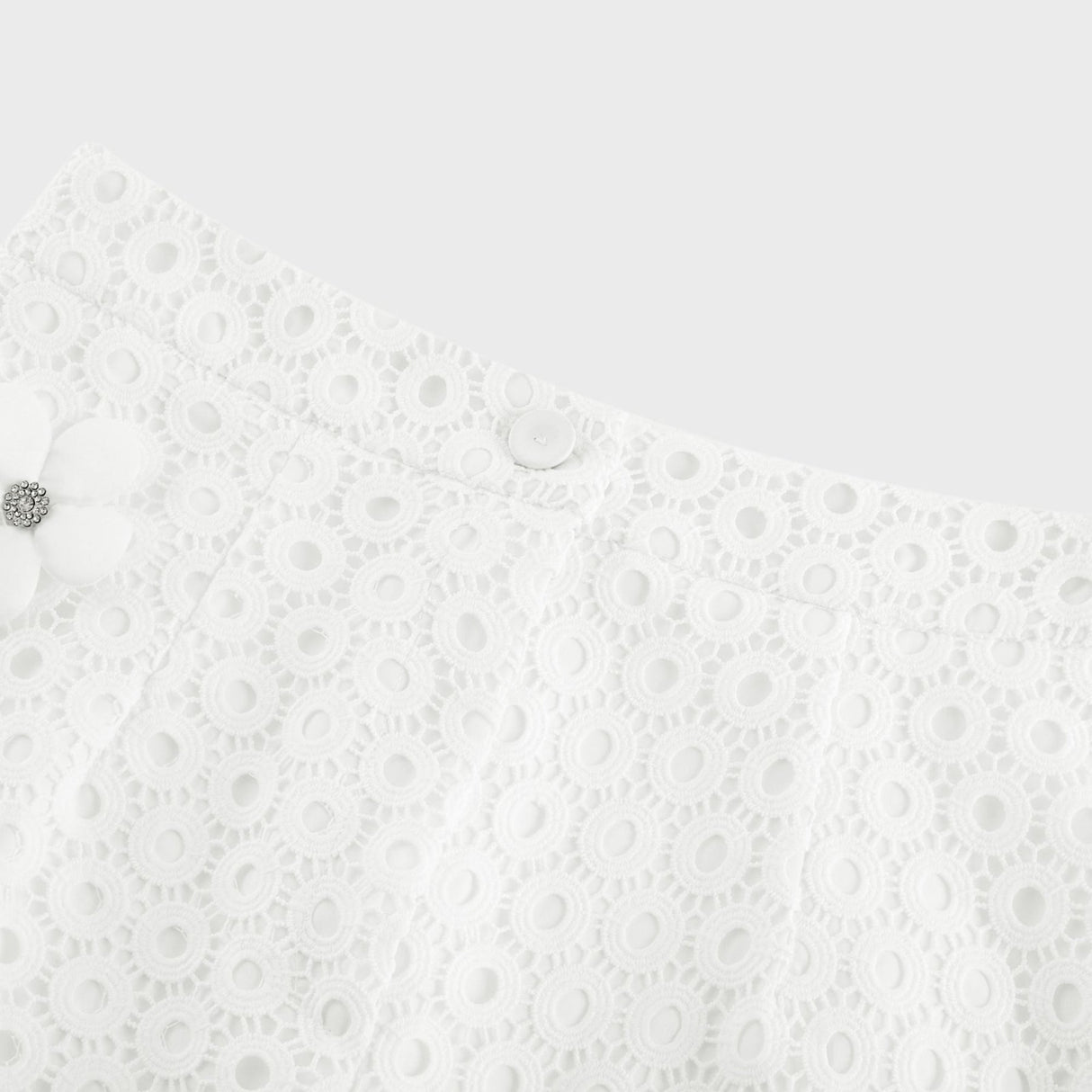 Rebecca Blouse & Shorts White Faux Flower Crystal Set