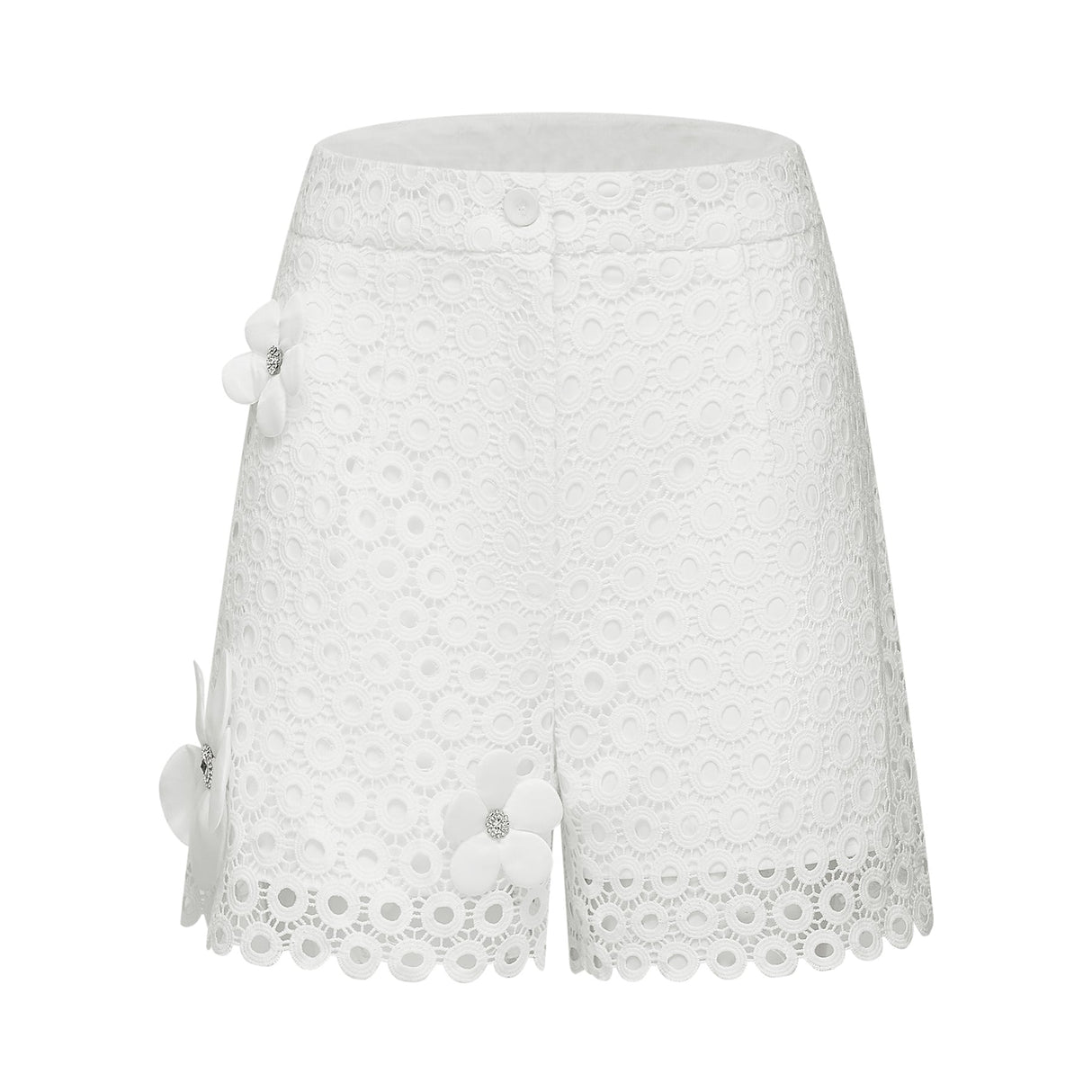 Rebecca Blouse & Shorts White Faux Flower Crystal Set