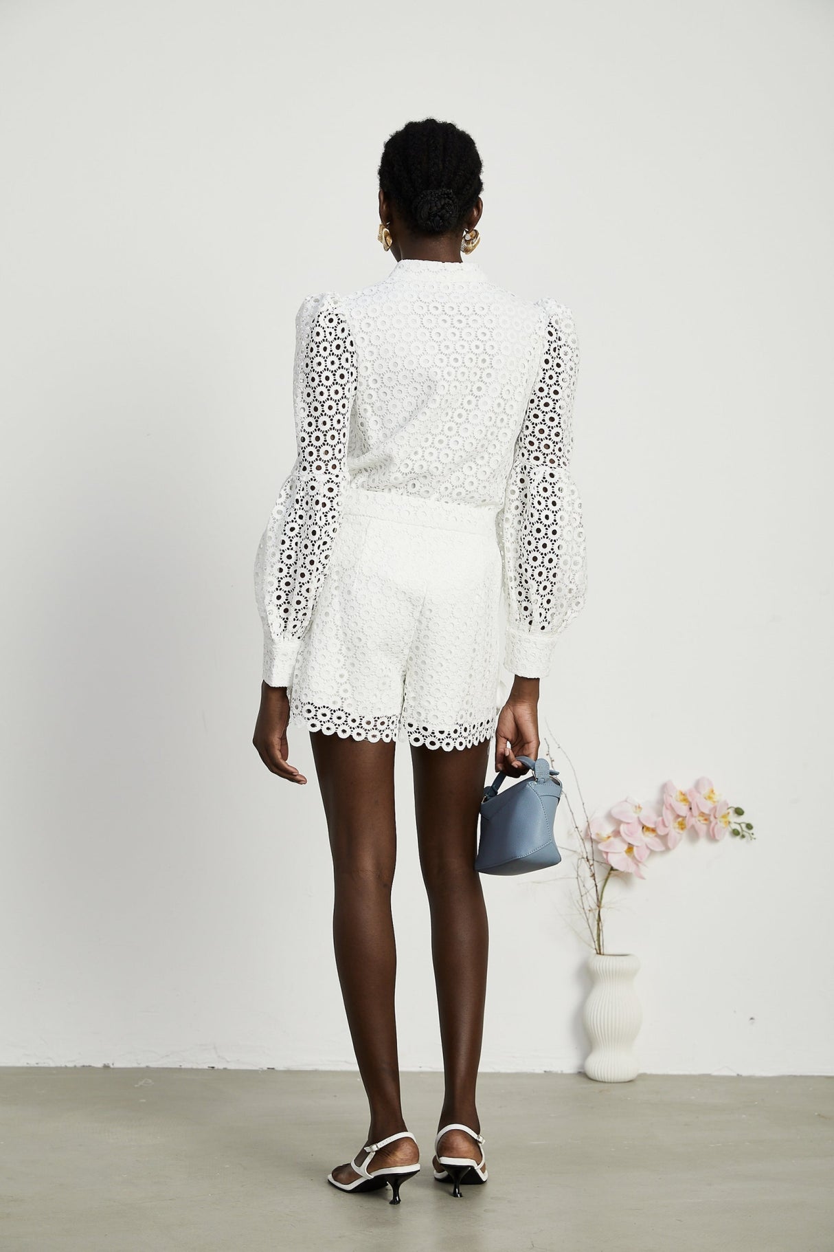 Rebecca Blouse & Shorts White Faux Flower Crystal Set