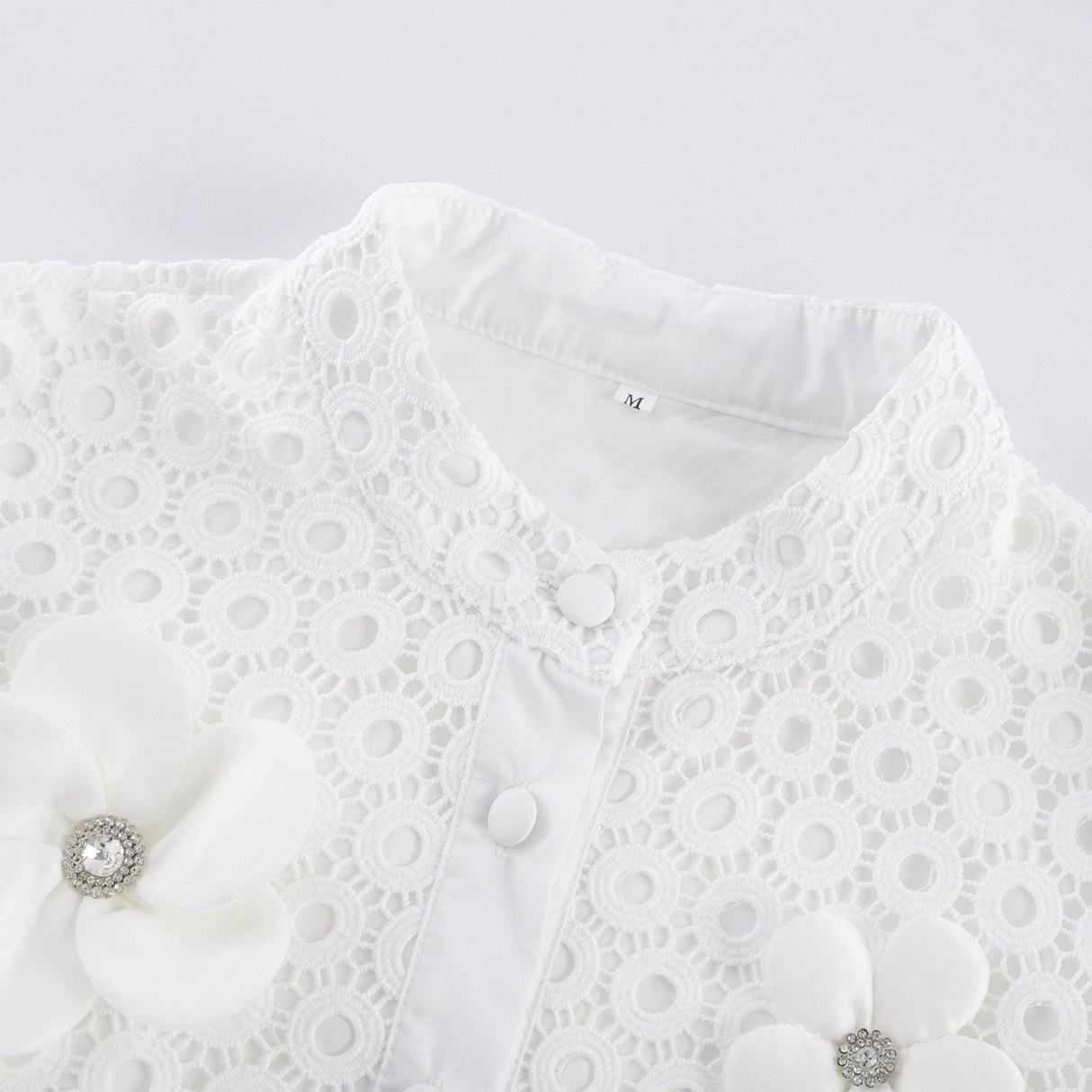 Rebecca Blouse & Shorts White Faux Flower Crystal Set