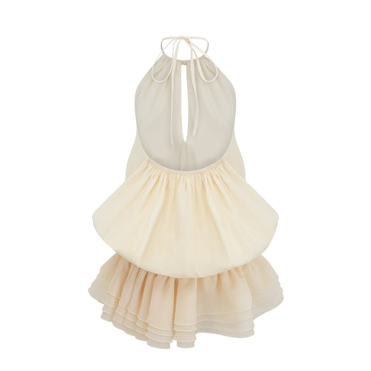 Rebecca Mini Dress White Halter - neck Faux - Pearl Tiered Open - Back