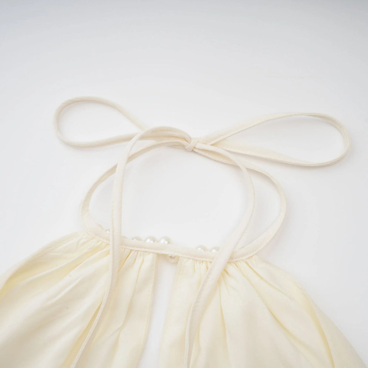 Rebecca Mini Dress White Halter - neck Faux - Pearl Tiered Open - Back