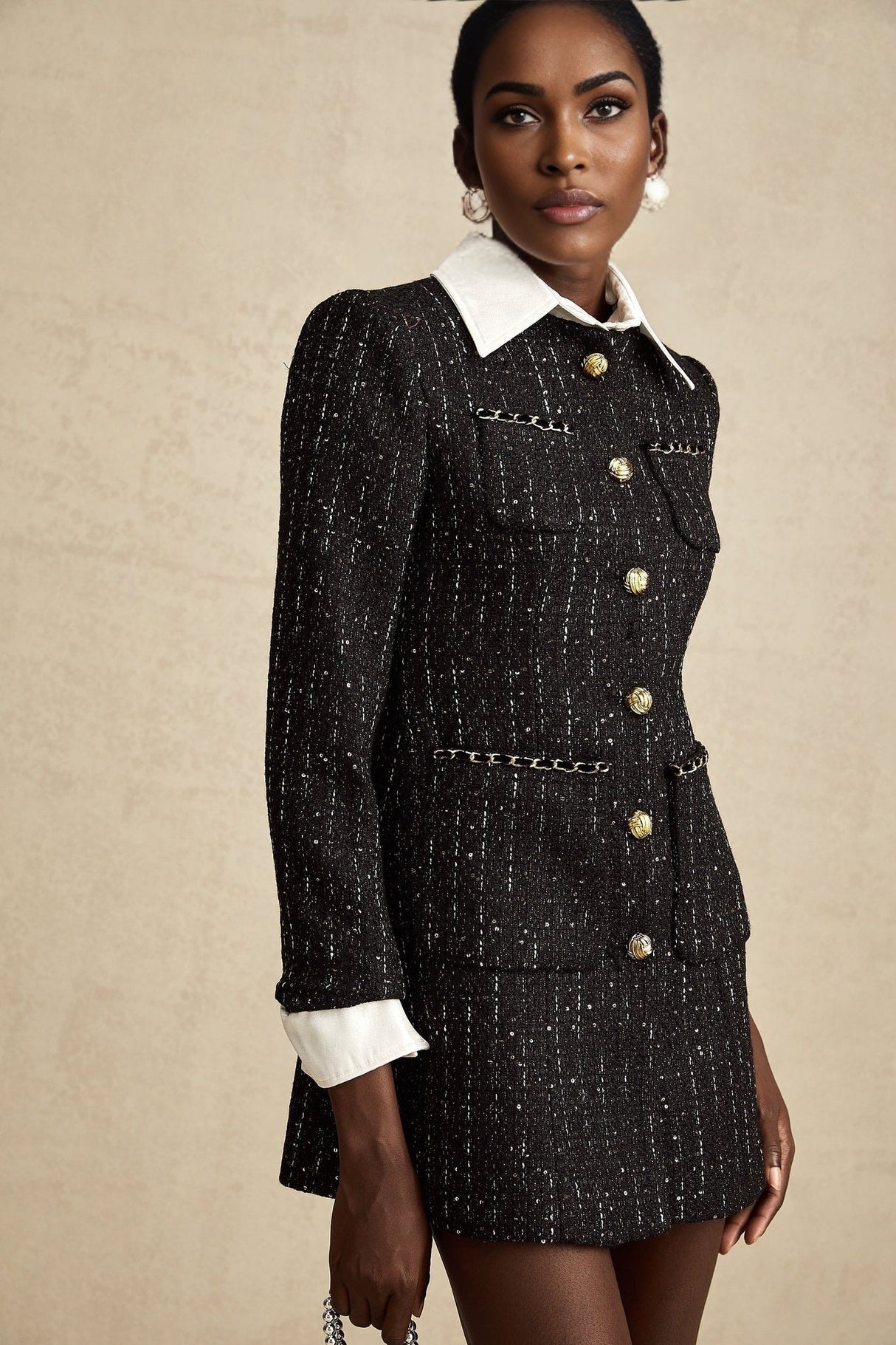 Rebecca Sequin Mini Dress Black Tweed & Sequin