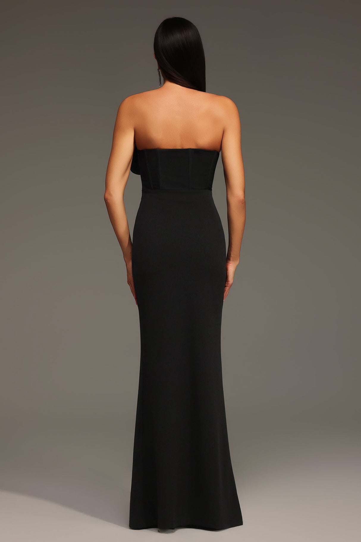 Rebekah Black Strapless Floral Detail Slit Evening Dress