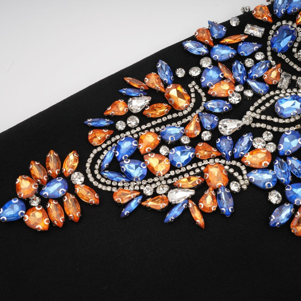 Rebekah Midi Dress Black Crystal Embellished Zippered Cuffs & Rear Slit