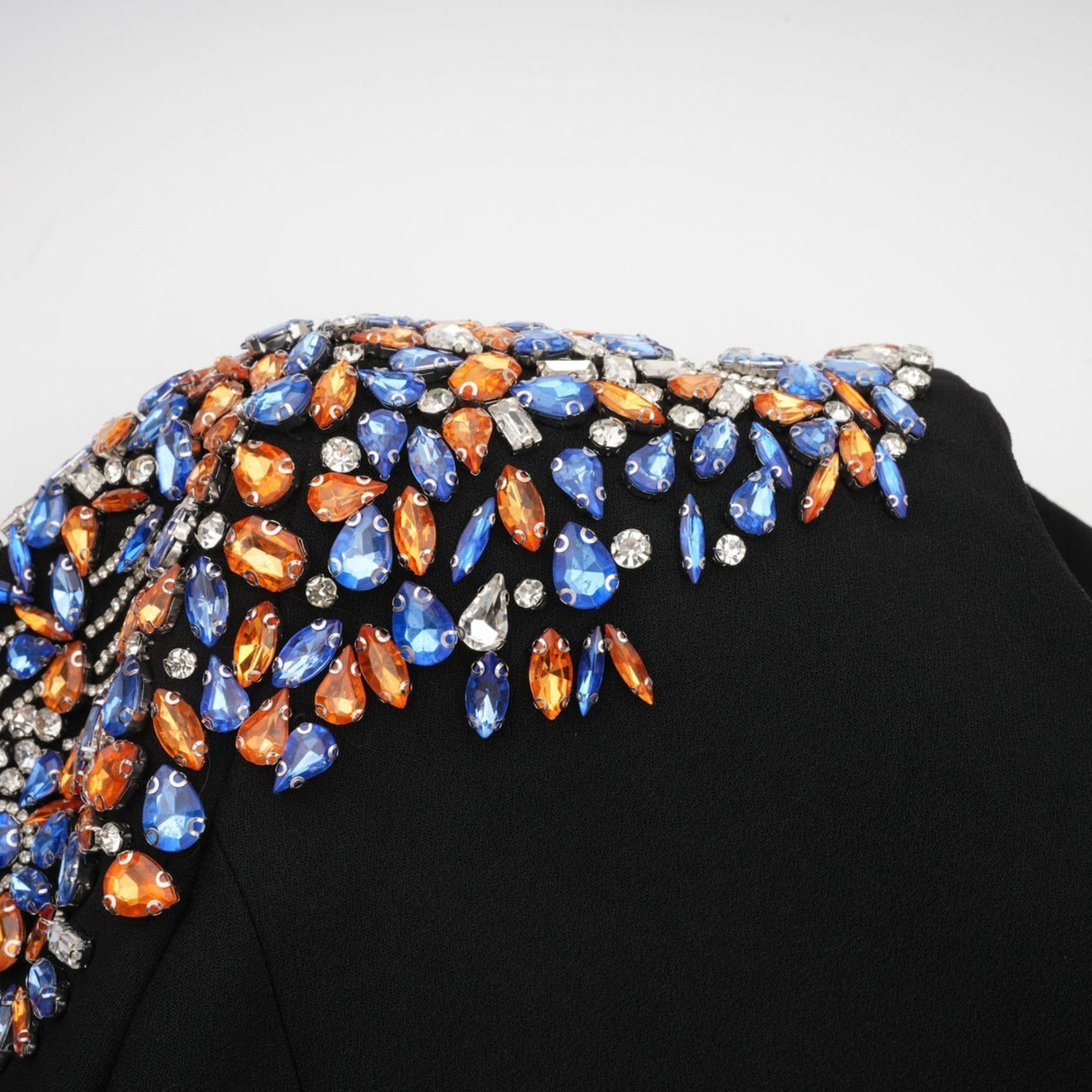 Rebekah Midi Dress Black Crystal Embellished Zippered Cuffs & Rear Slit