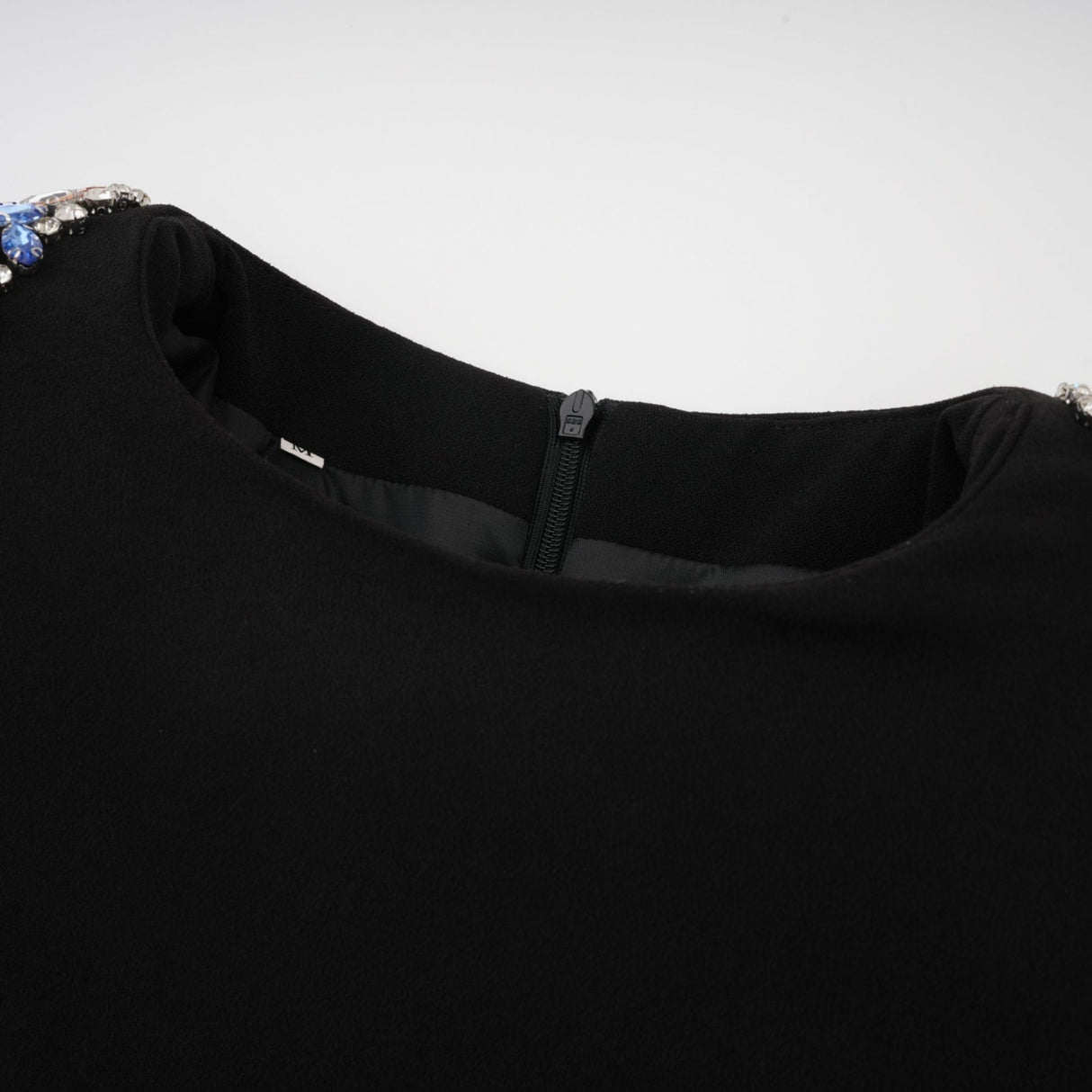 Rebekah Midi Dress Black Crystal Embellished Zippered Cuffs & Rear Slit