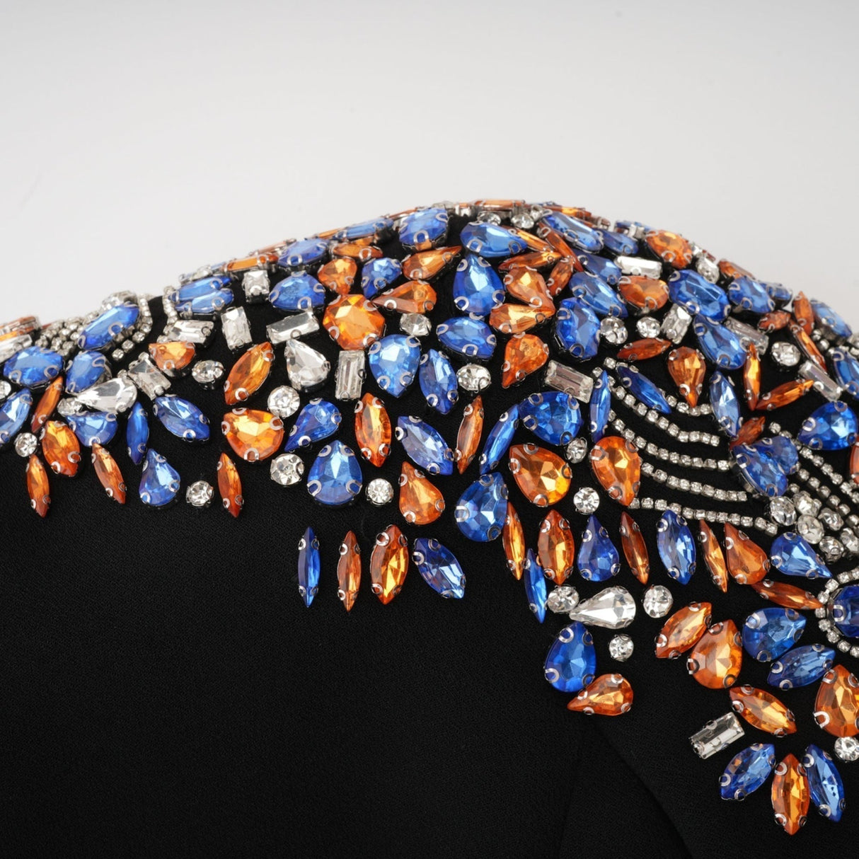 Rebekah Midi Dress Black Crystal Embellished Zippered Cuffs & Rear Slit