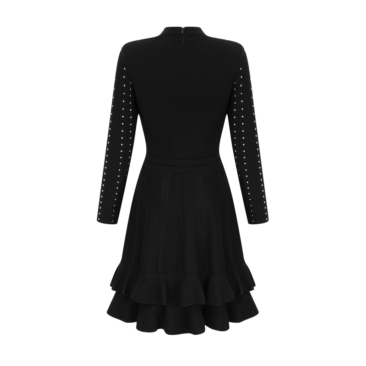 Rebekah Mini Dress Black Knit Tiered Ruffled Embellished