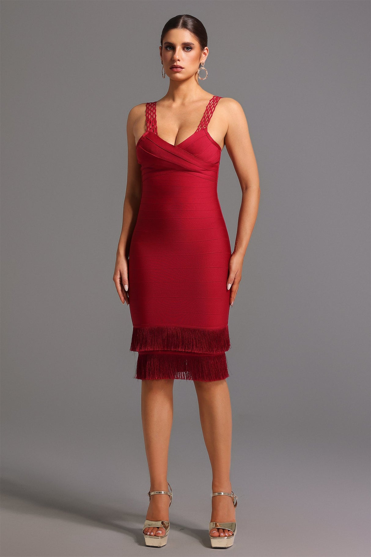 Red Loretta Sleeveless Tassel Bandage Mini Dress on Adalgisa