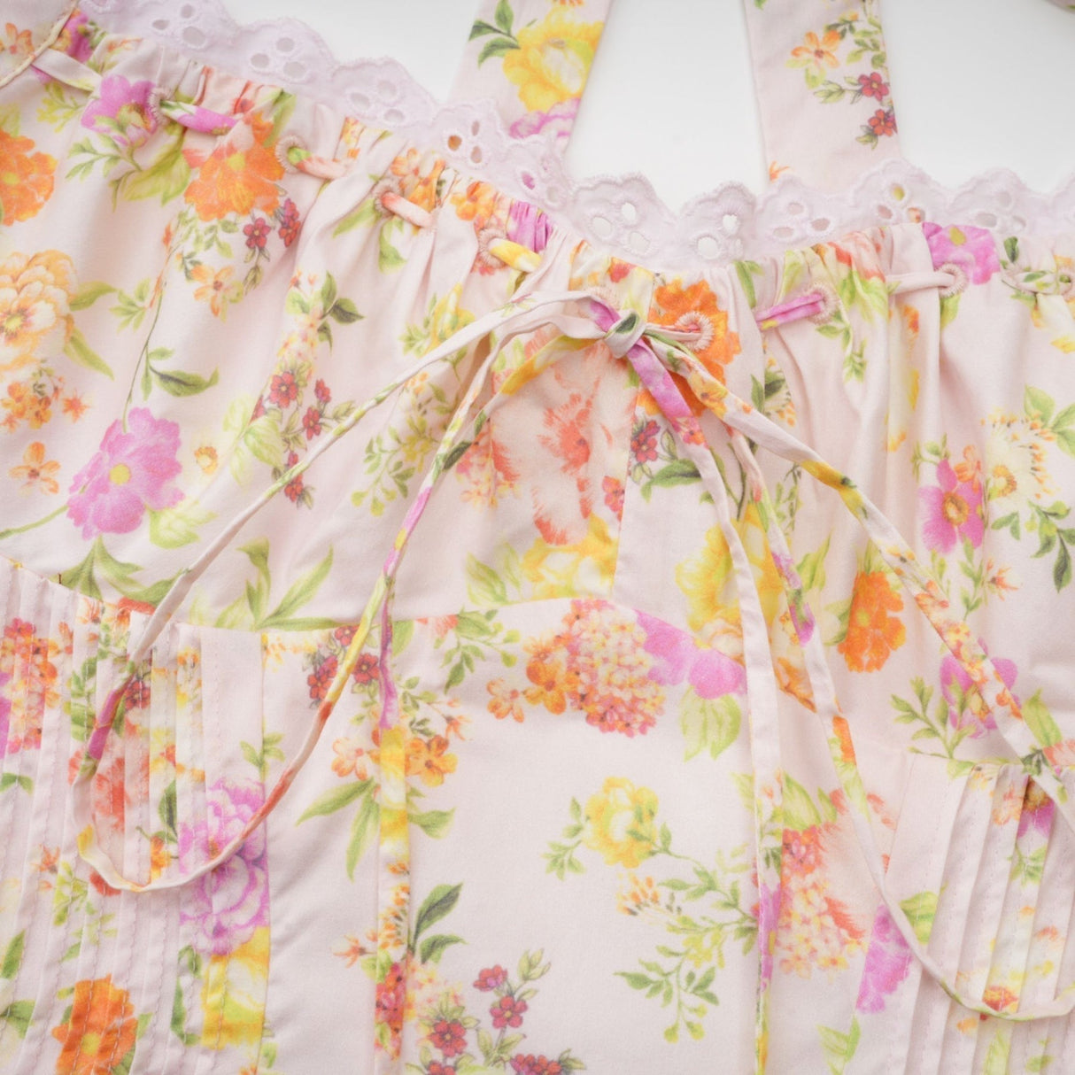 Remi Floral Midi Dress Pink Halterneck with Pleated Bustier & Corset Style