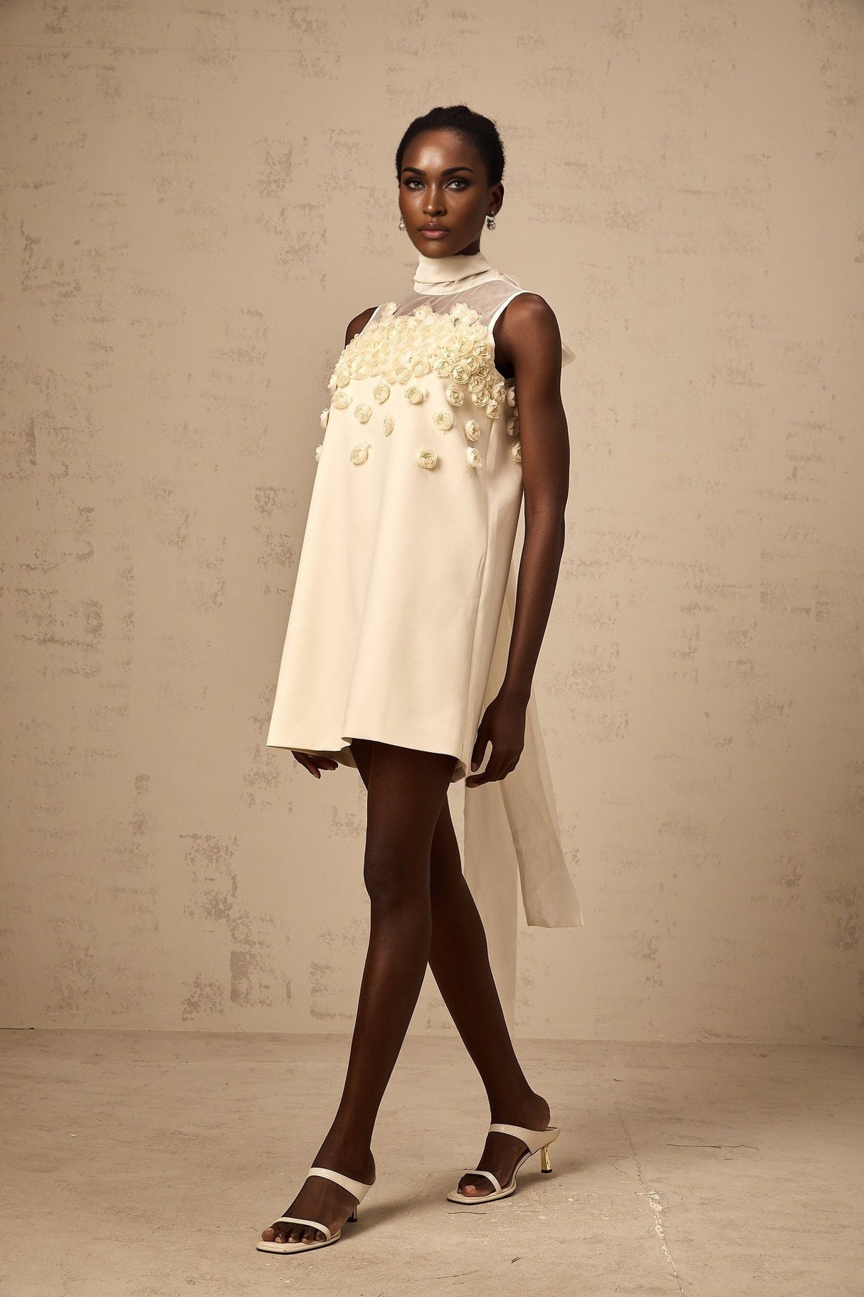 Remi Mini Dress Bow Detailing A - Line Thigh Length Neutrals