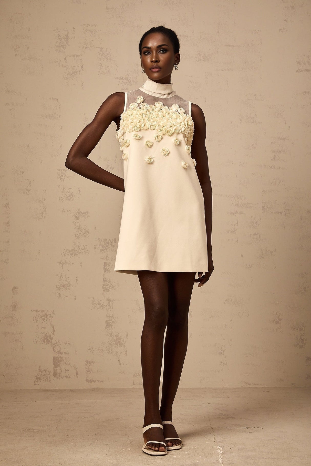 Remi Mini Dress Bow Detailing A - Line Thigh Length Neutrals