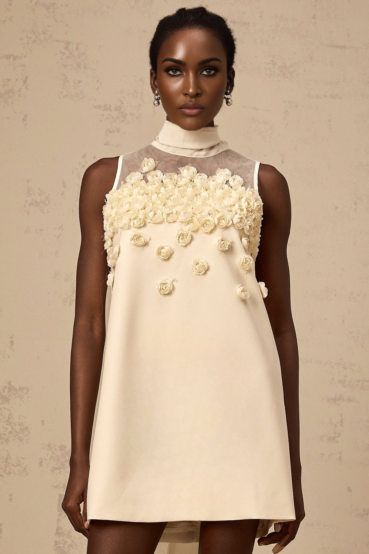 Remi Mini Dress Bow Detailing A - Line Thigh Length Neutrals