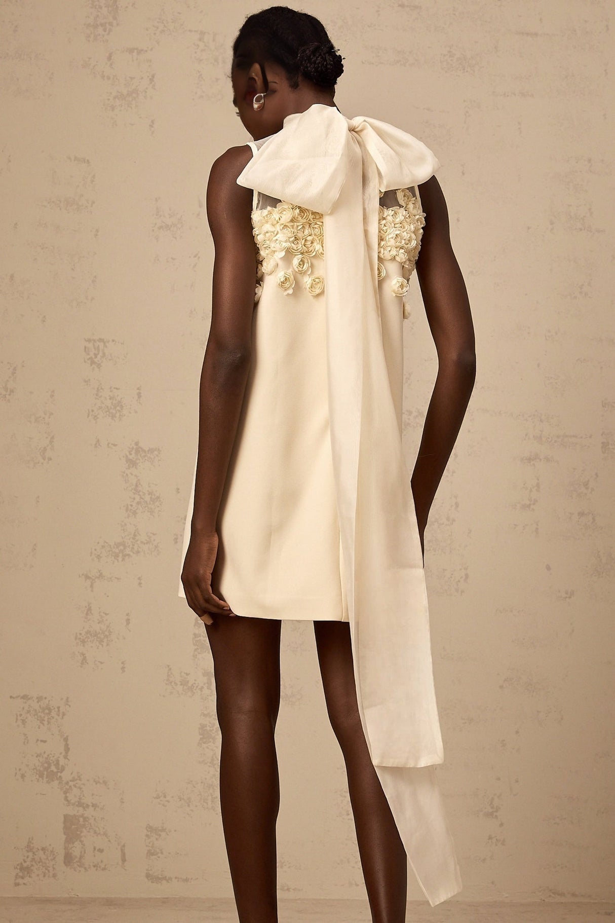 Remi Mini Dress Bow Detailing A - Line Thigh Length Neutrals