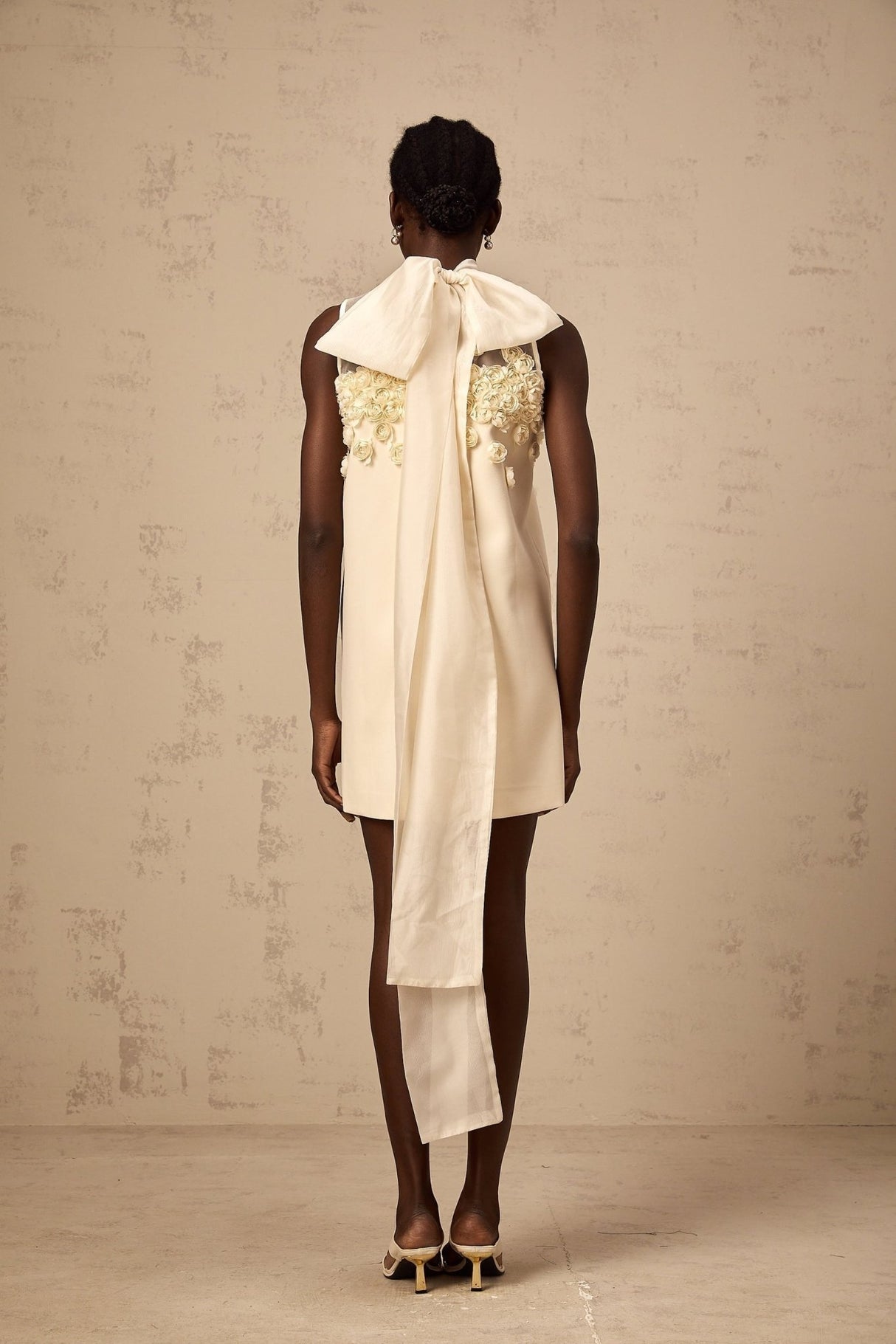 Remi Mini Dress Bow Detailing A - Line Thigh Length Neutrals