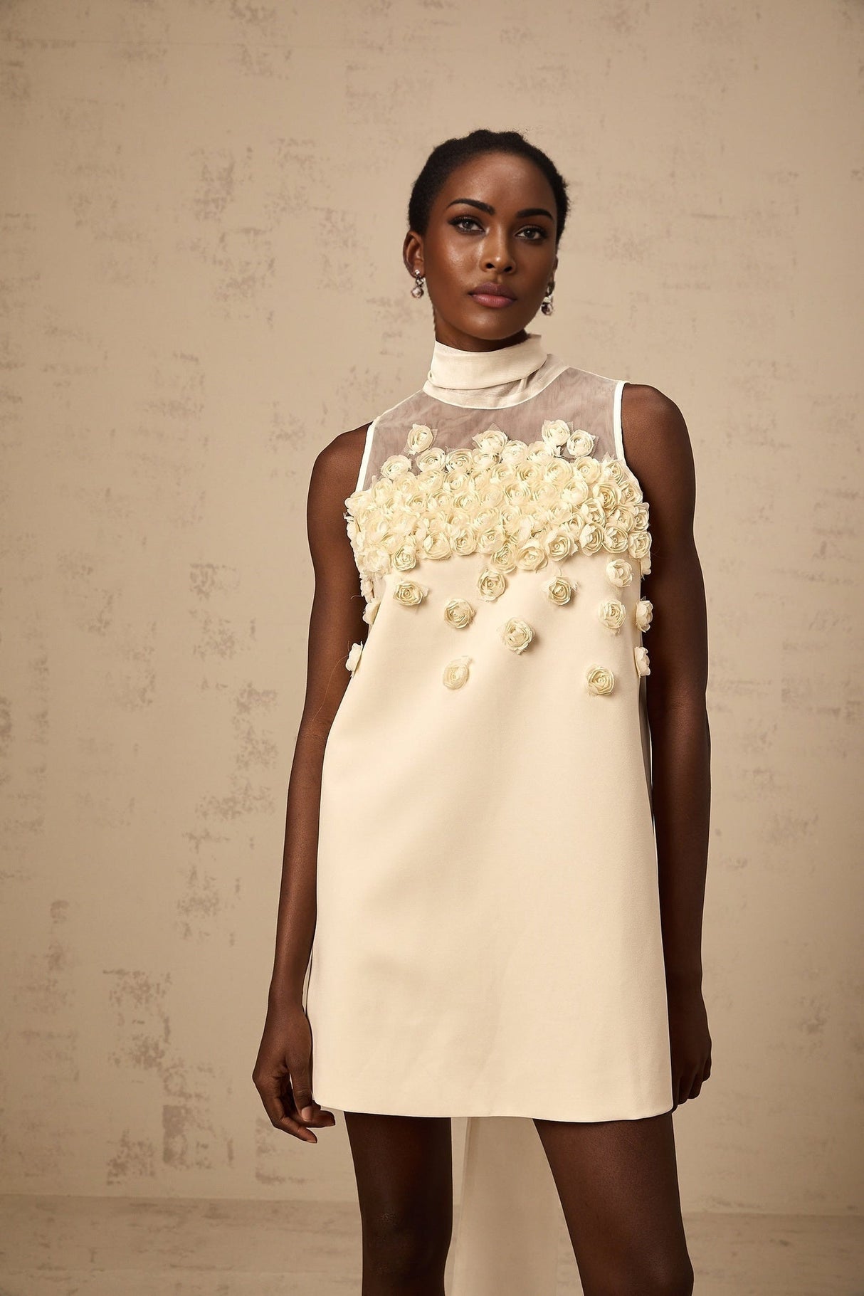 Remi Mini Dress Bow Detailing A - Line Thigh Length Neutrals