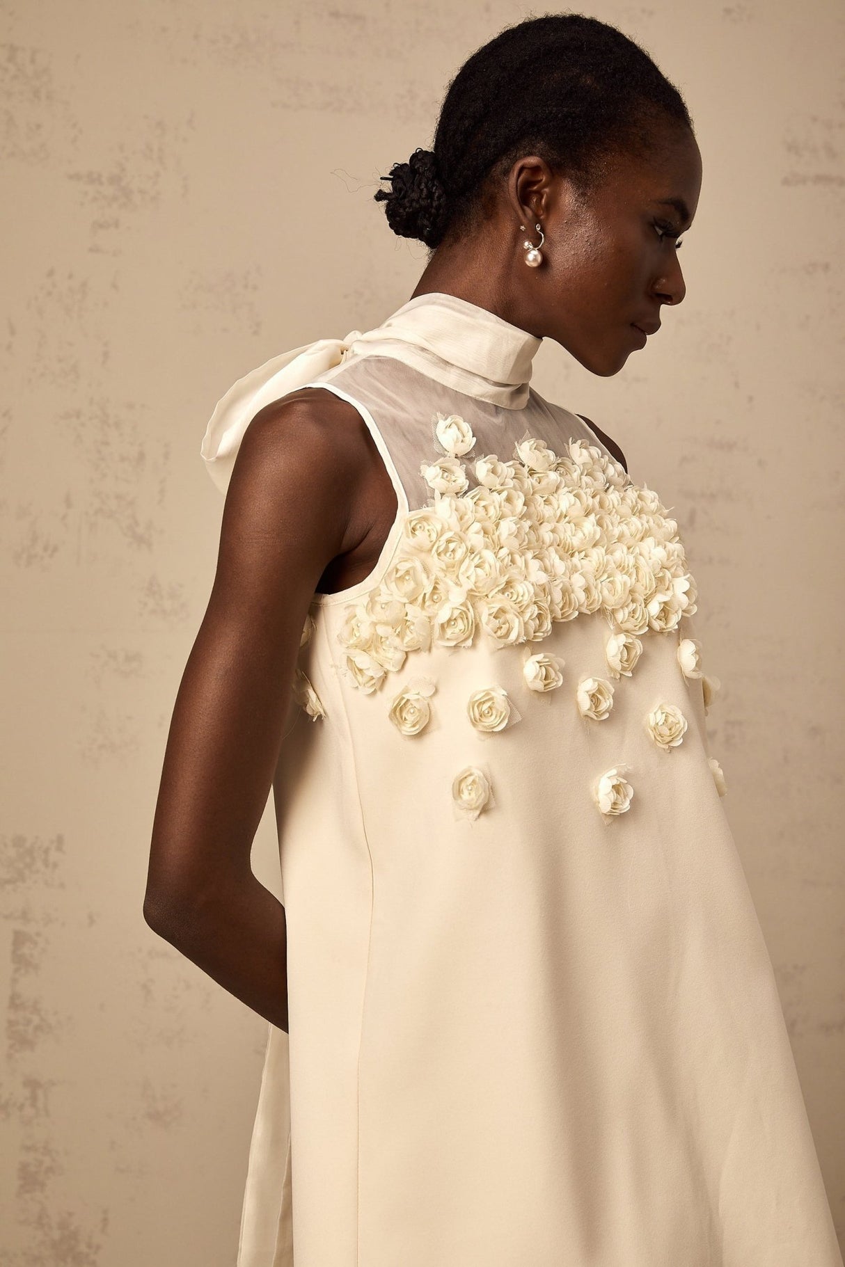 Remi Mini Dress Bow Detailing A - Line Thigh Length Neutrals