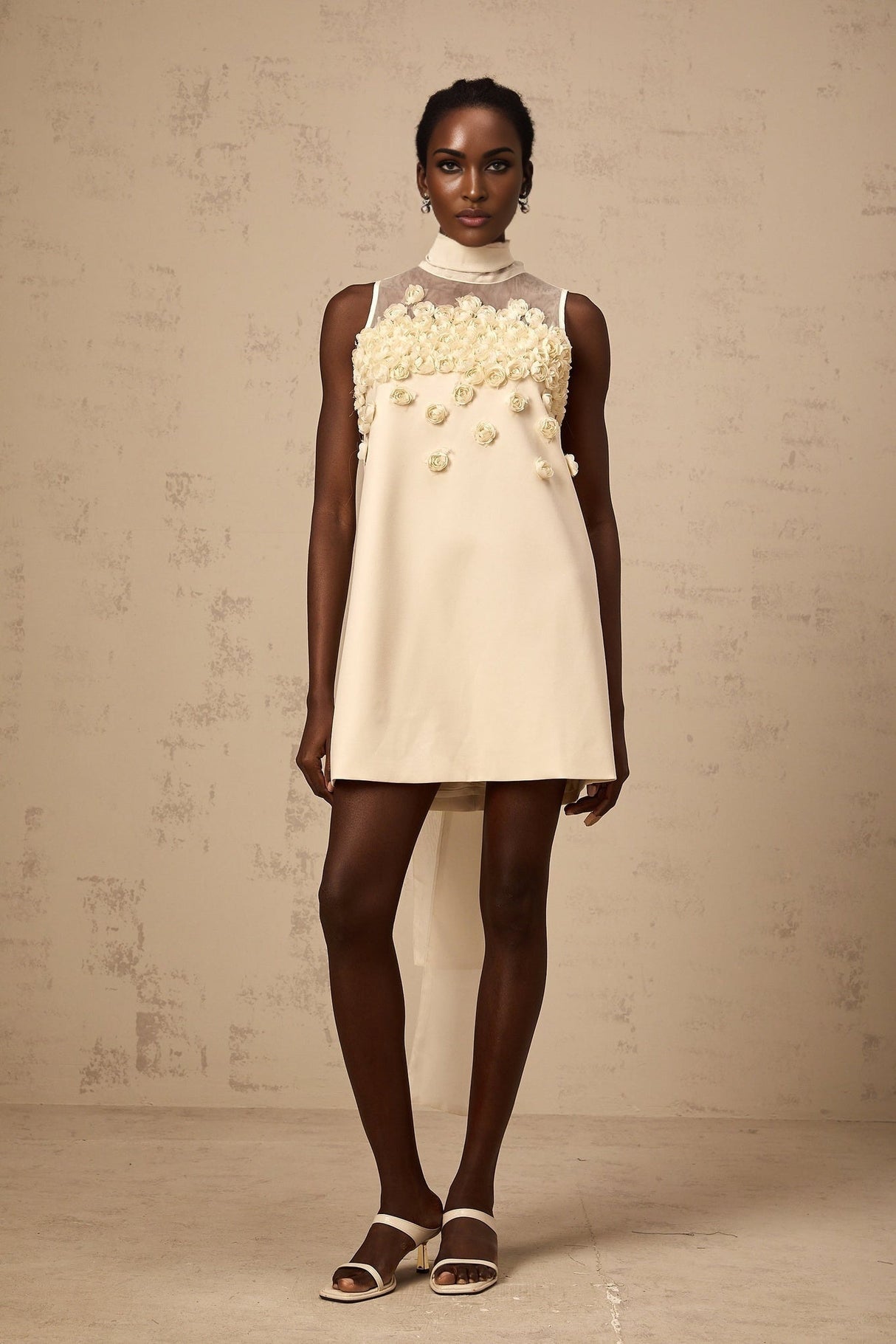 Remi Mini Dress Bow Detailing A - Line Thigh Length Neutrals