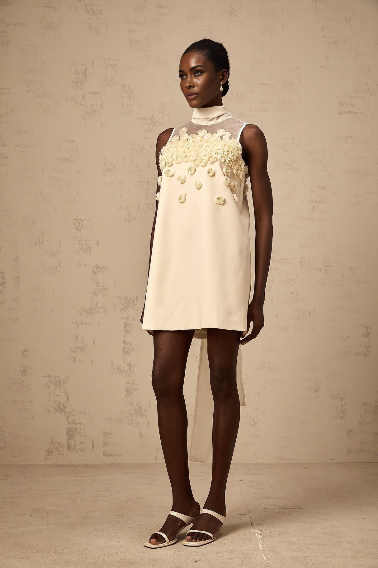 Remi Mini Dress Bow Detailing A - Line Thigh Length Neutrals