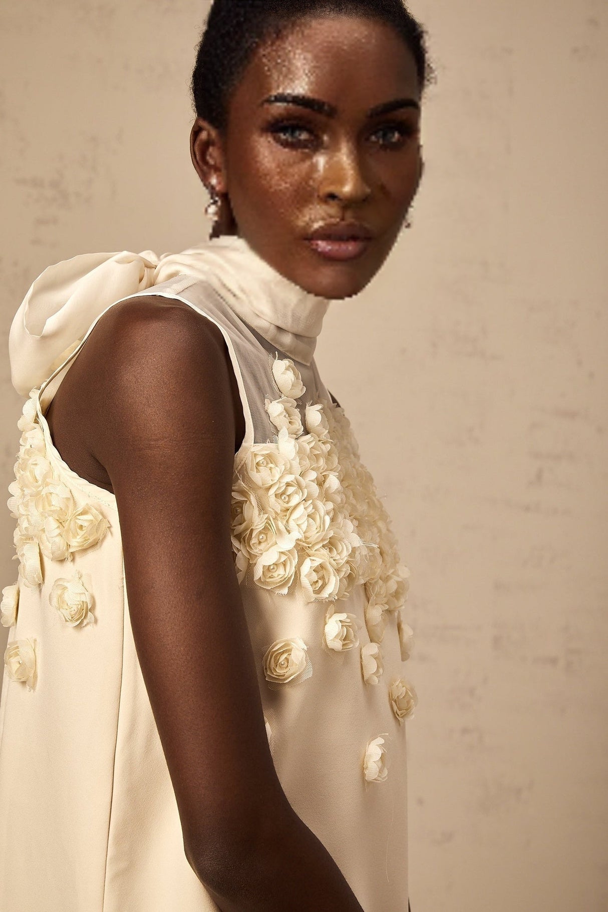 Remi Mini Dress Bow Detailing A - Line Thigh Length Neutrals