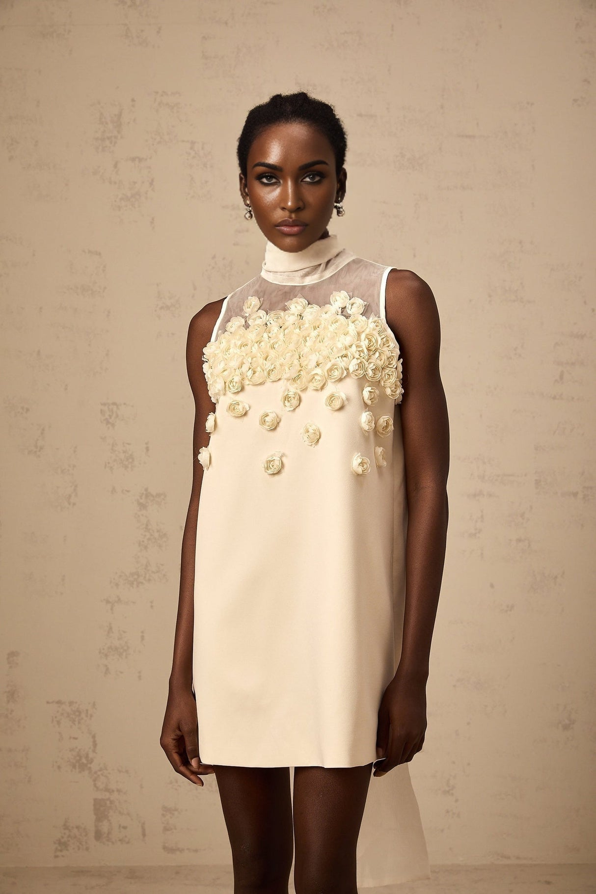 Remi Mini Dress Bow Detailing A - Line Thigh Length Neutrals