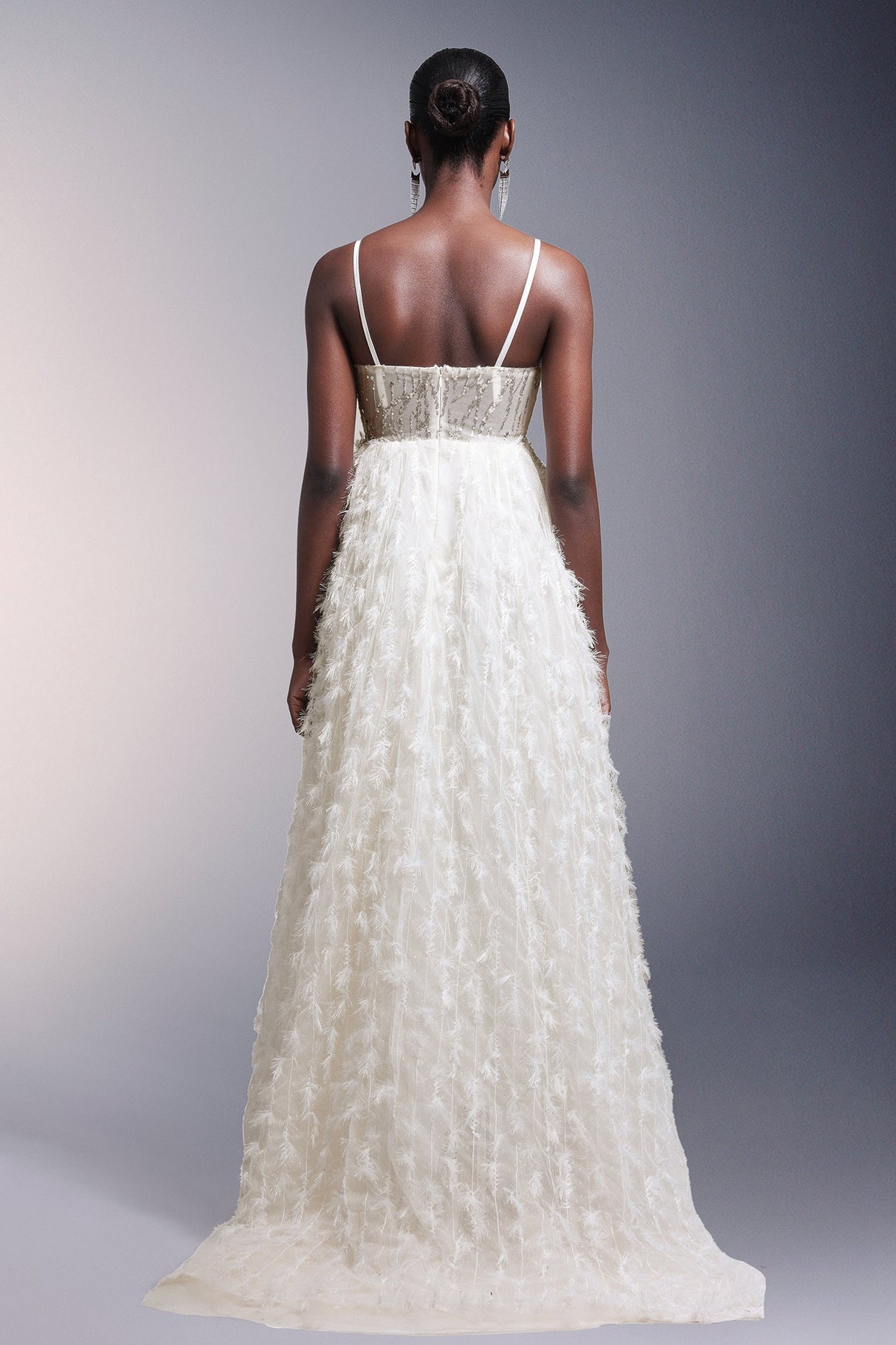 Remi White Sequin Feather Maxi Dress