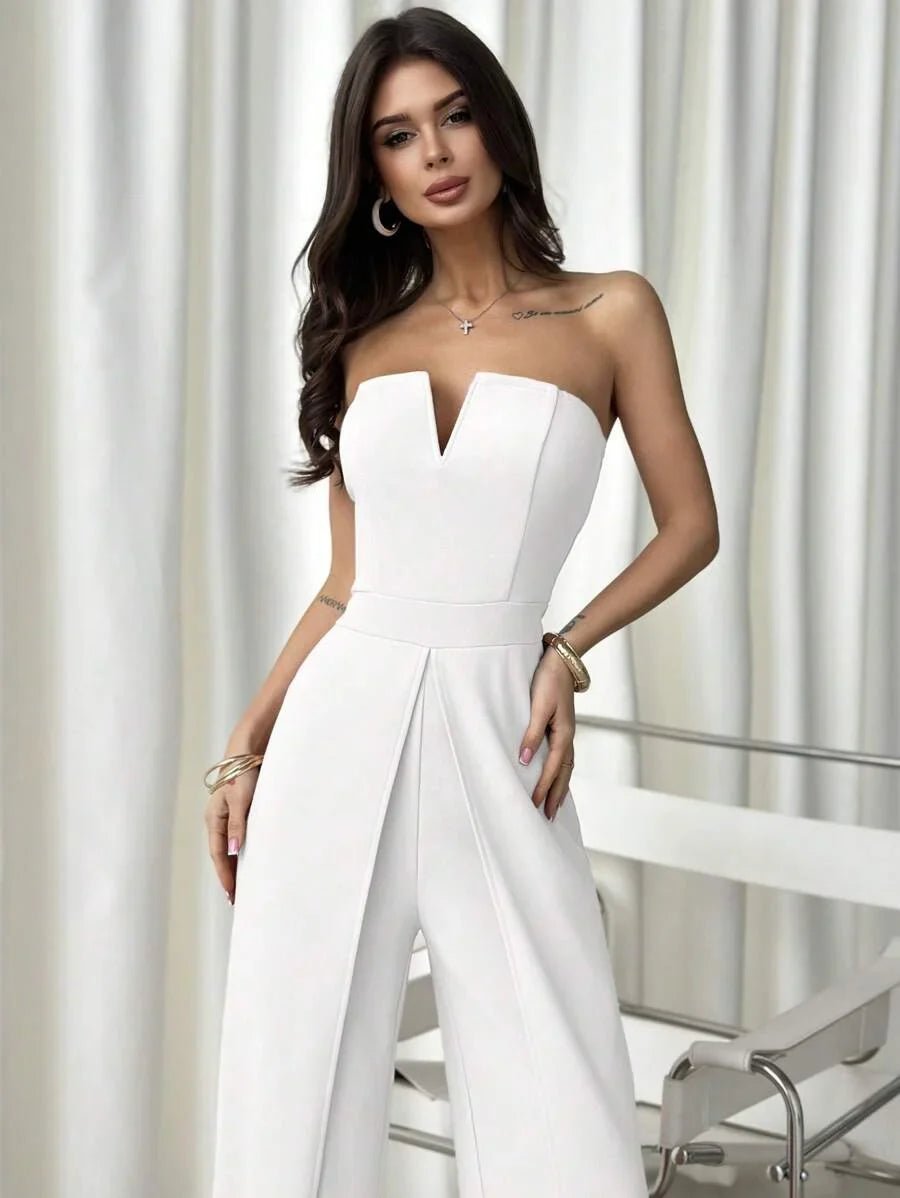 Renata Jumpsuit - Refined Style - Regular Fit - Long Length - Medium Stretch Elasticity - Sleeveless - Neckline Strapless - Knitted Fabric