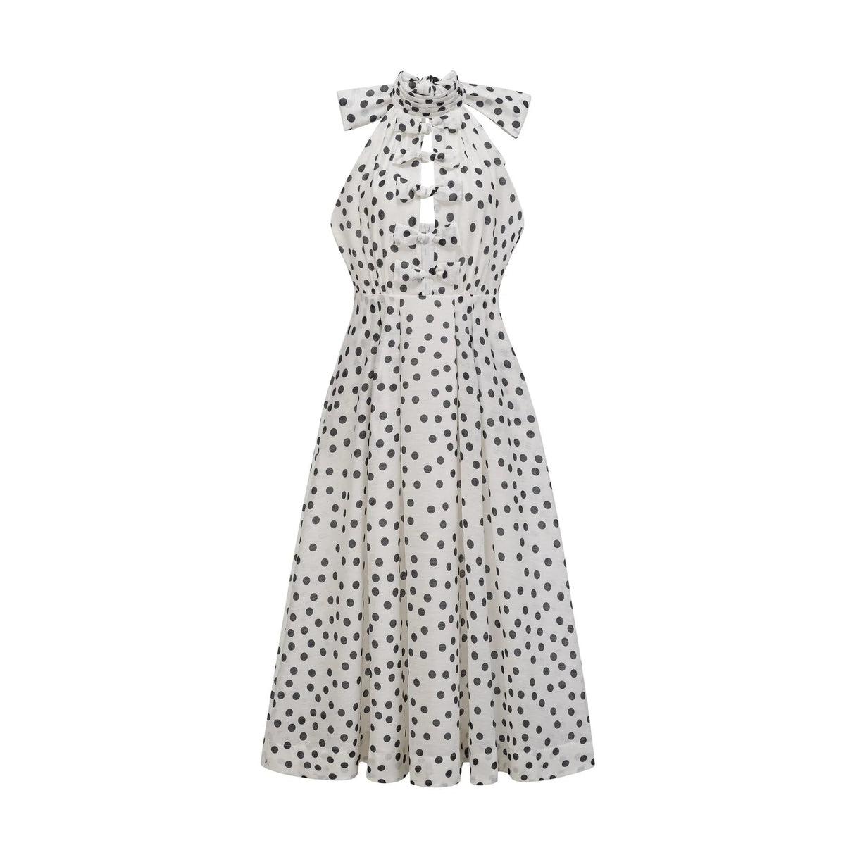 Renata Midi Dress White & Black Polka - Dot Bow Cut - Out
