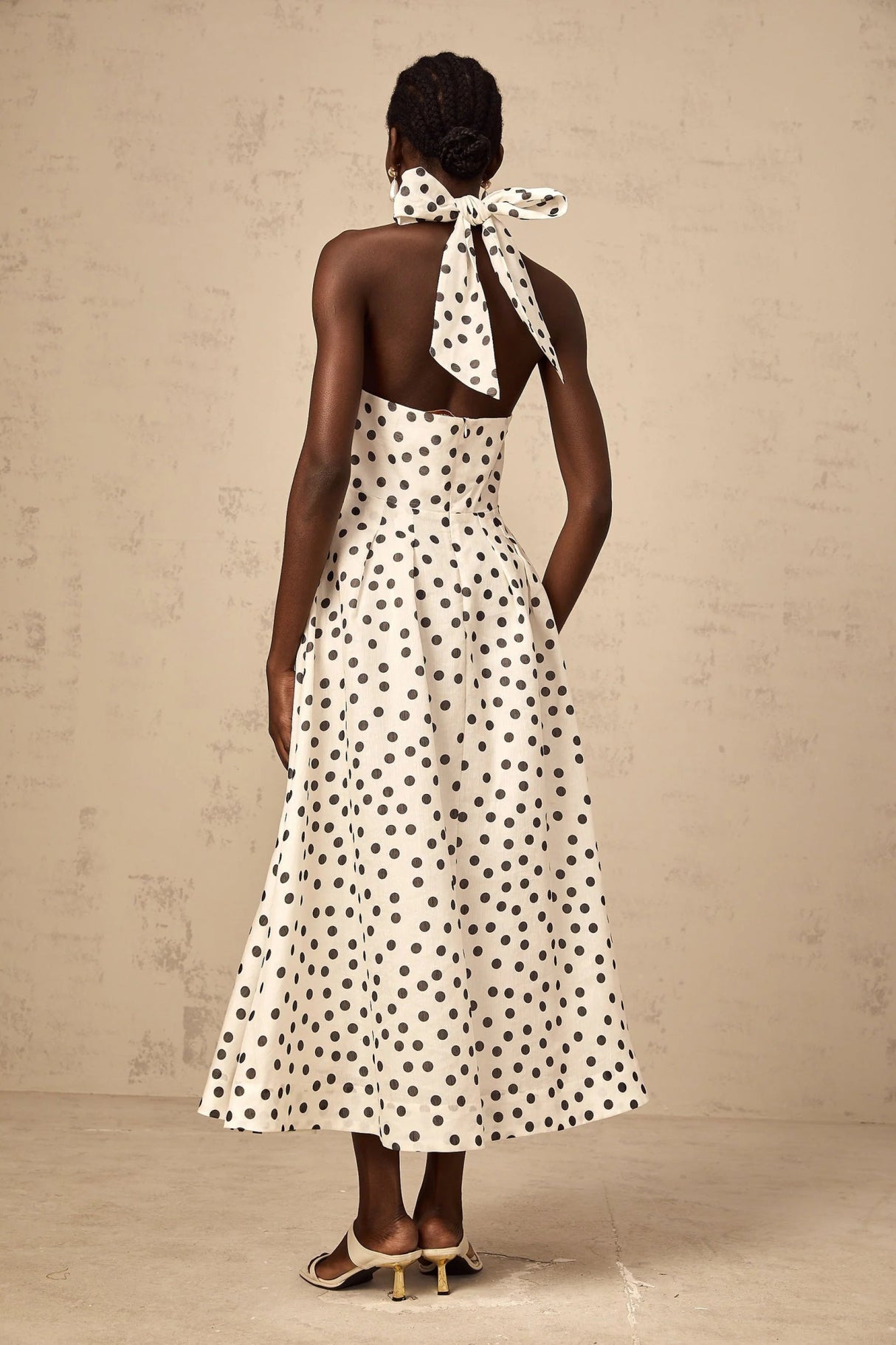 Renata Midi Dress White & Black Polka - Dot Bow Cut - Out